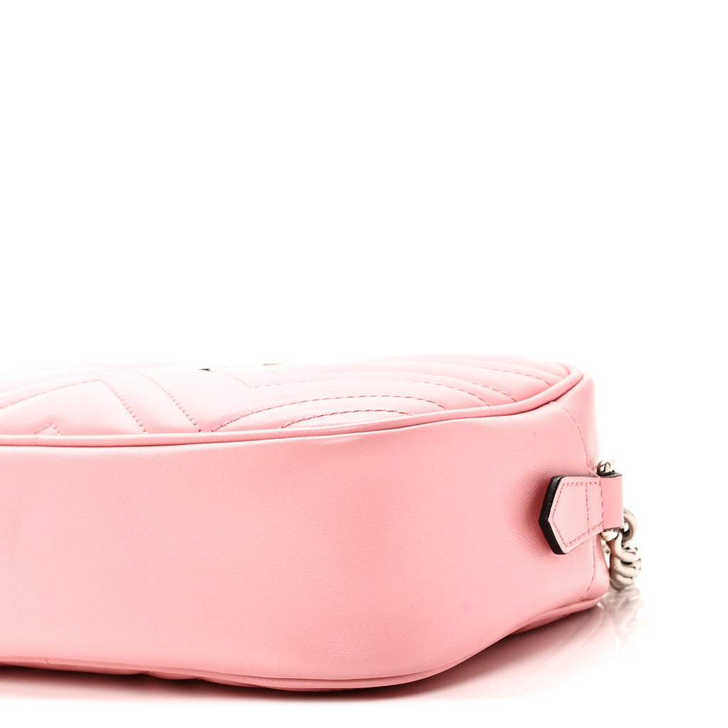 Gucci Calfskin Matelasse Small GG Marmont Chain Shoulder Bag Wild Rose