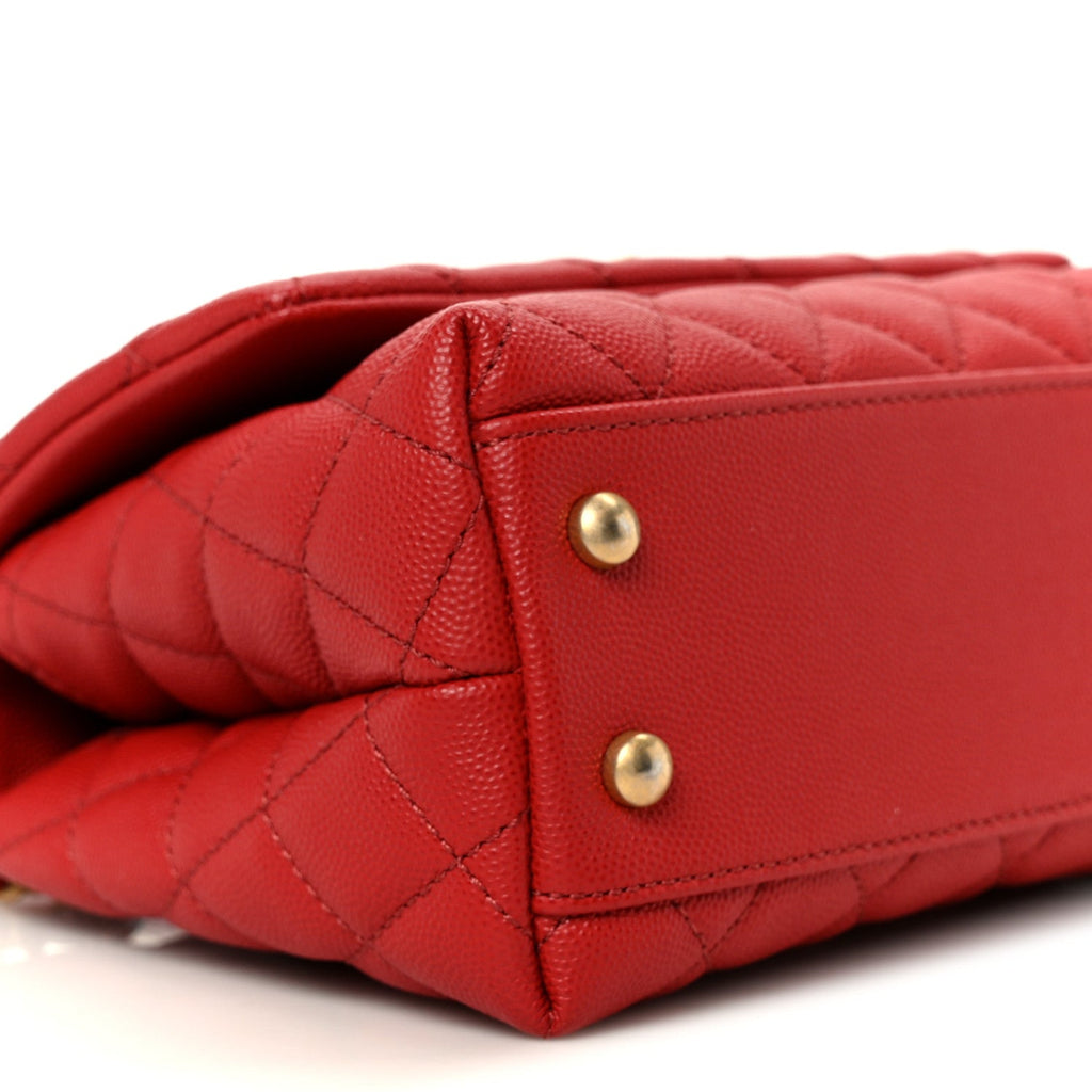 Chanel Caviar Lizard Embossed Quilted Mini Coco Handle Flap Red