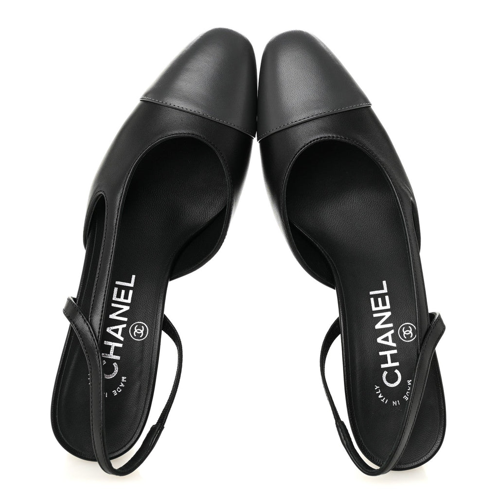 Lambskin Cap Toe CC Slingback Pumps 35.5 Black Dark Grey
