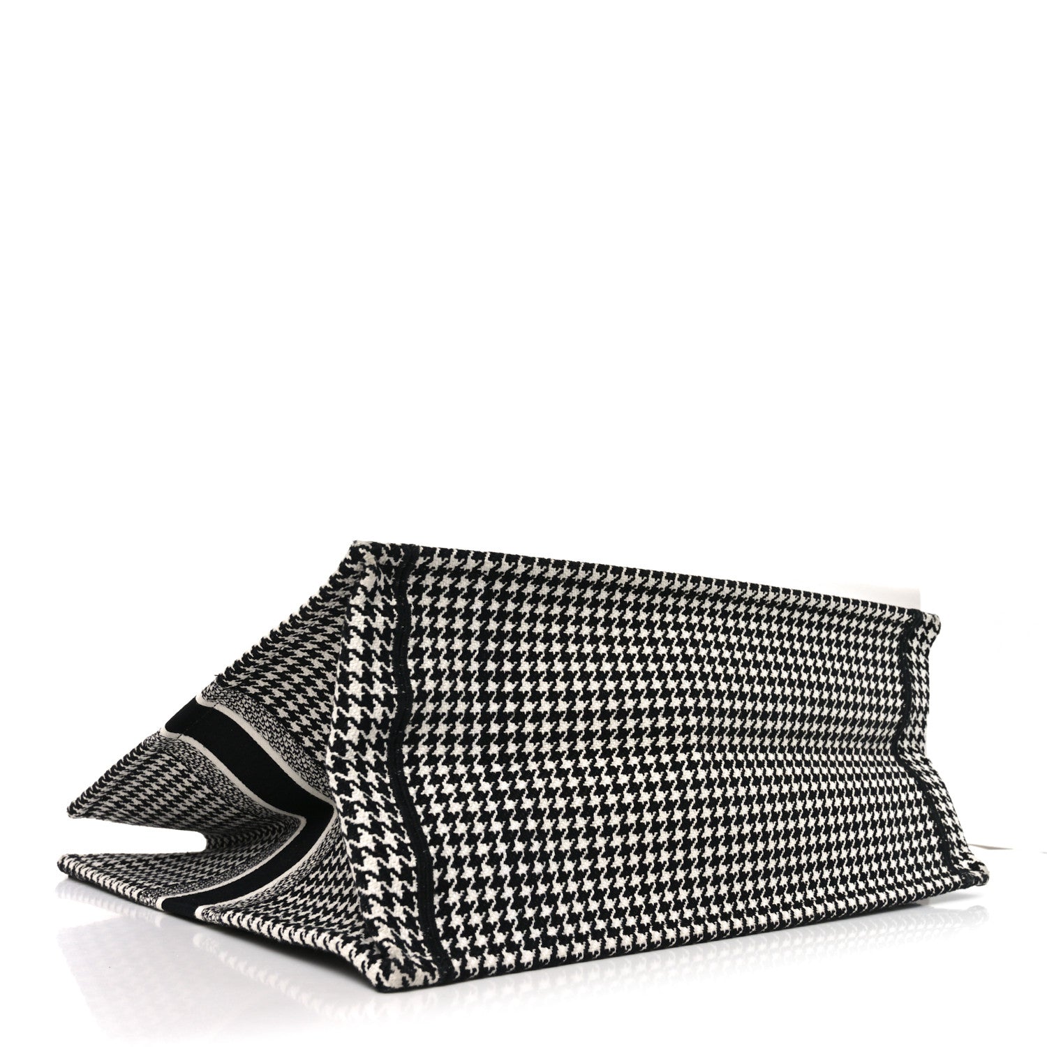 Christian Dior Canvas Houndstooth Embroidered Book Tote Black White