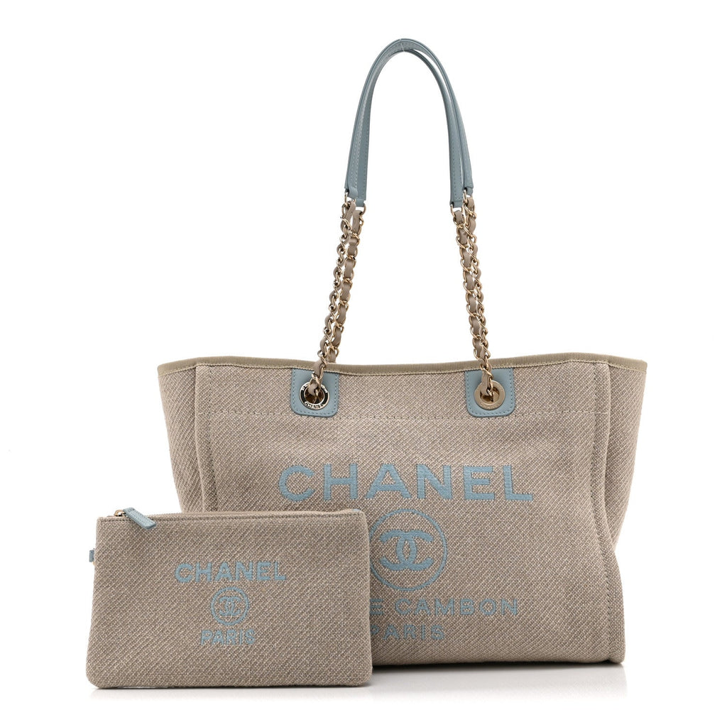 Chanel Mixed Fibers Calfskin Small Deauville Tote Grey Light Blue