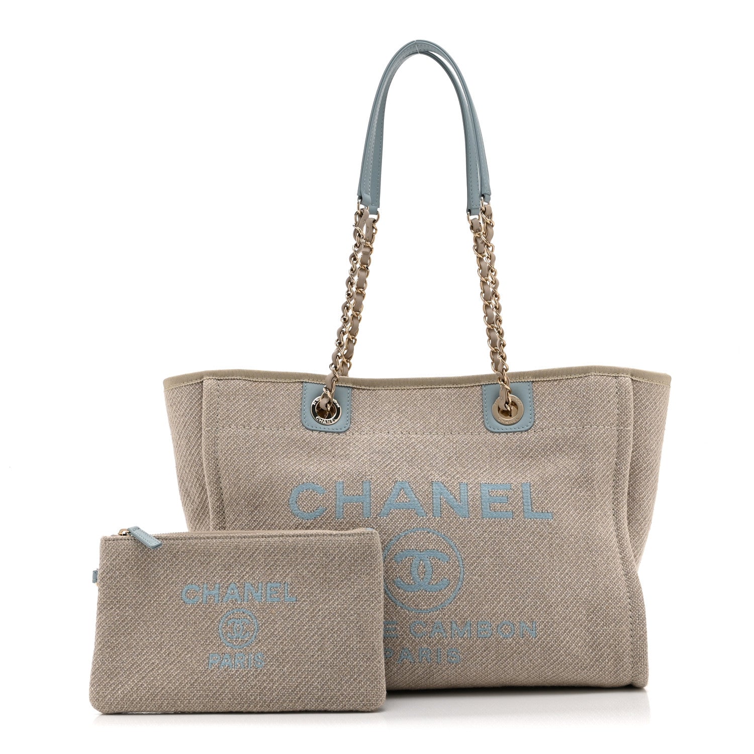 Chanel Mixed Fibers Calfskin Small Deauville Tote Grey Light Blue