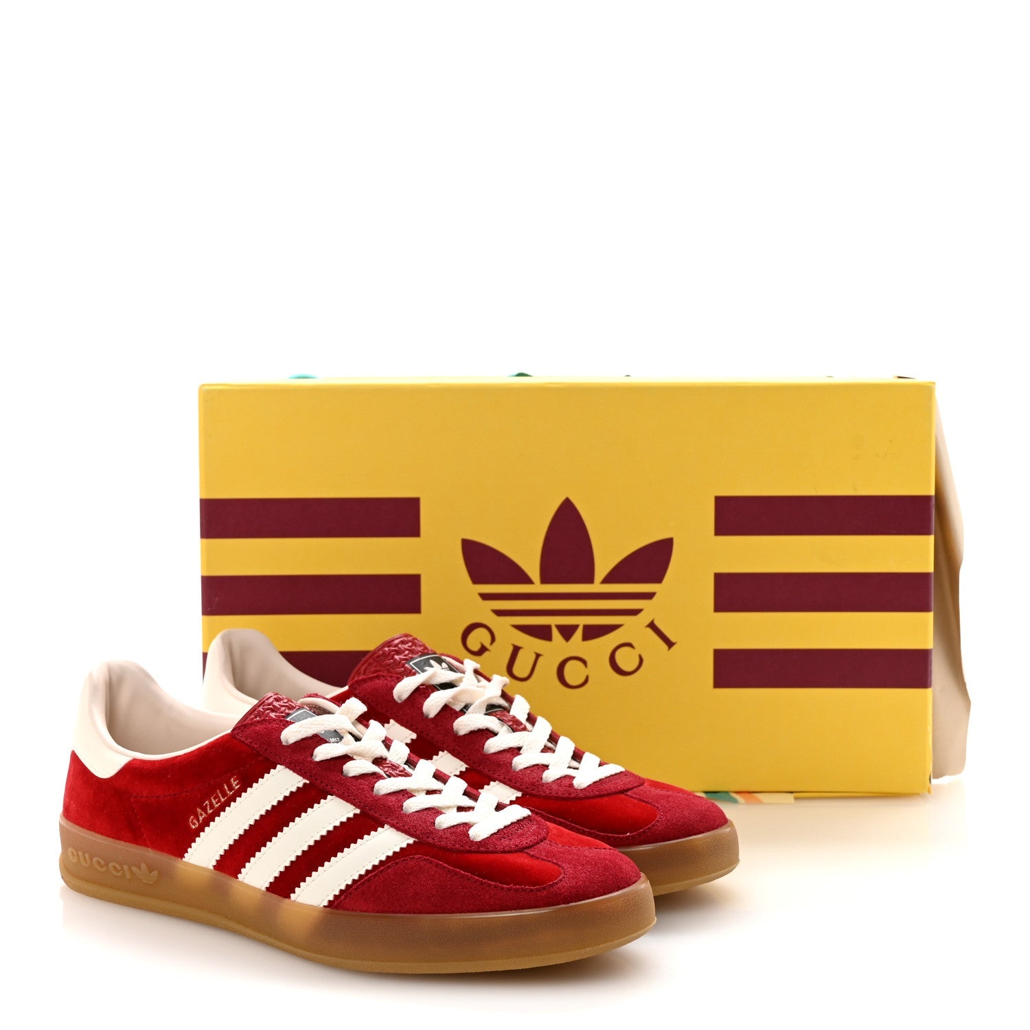 Gucci X ADIDAS Softy Velvet Suede Madeira Demetra Mens Gazelle Sneakers 8 Vulcanic Red Off White Hibiscus Red