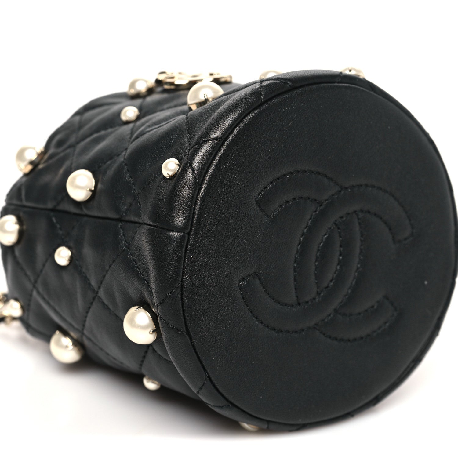 Chanel Lambskin Quilted Pearl Mini About Pearls Drawstring Bag Black