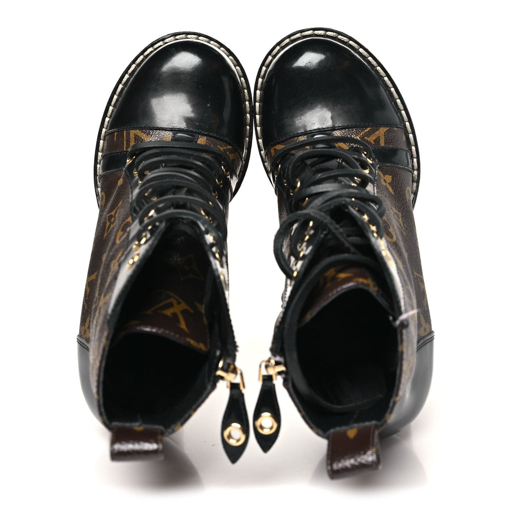 Louis Vuitton Patent Calfskin Monogram Star Trail Ankle Boots 38.5 Black