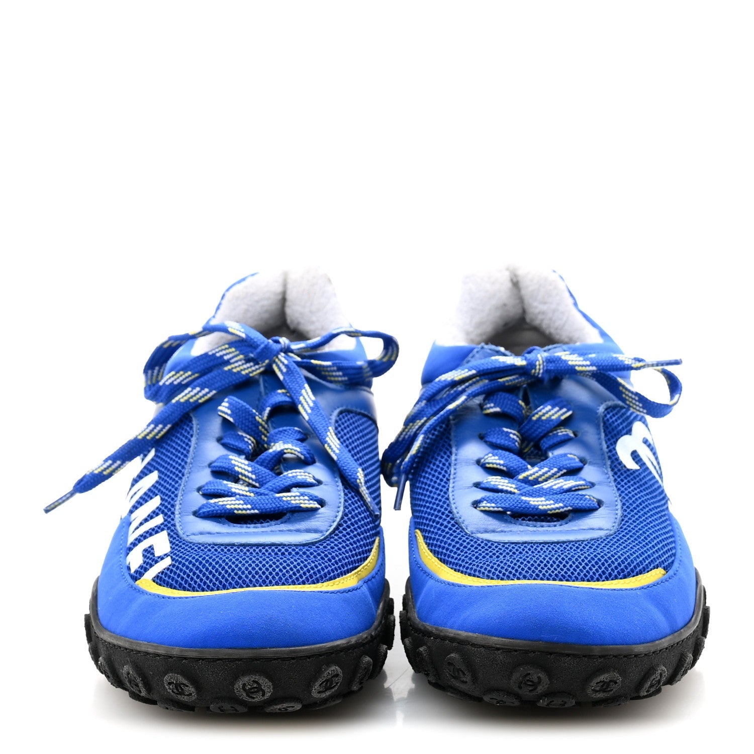 Calfskin Mesh Lycra Womens Logo Sneakers 38.5 Royal Blue