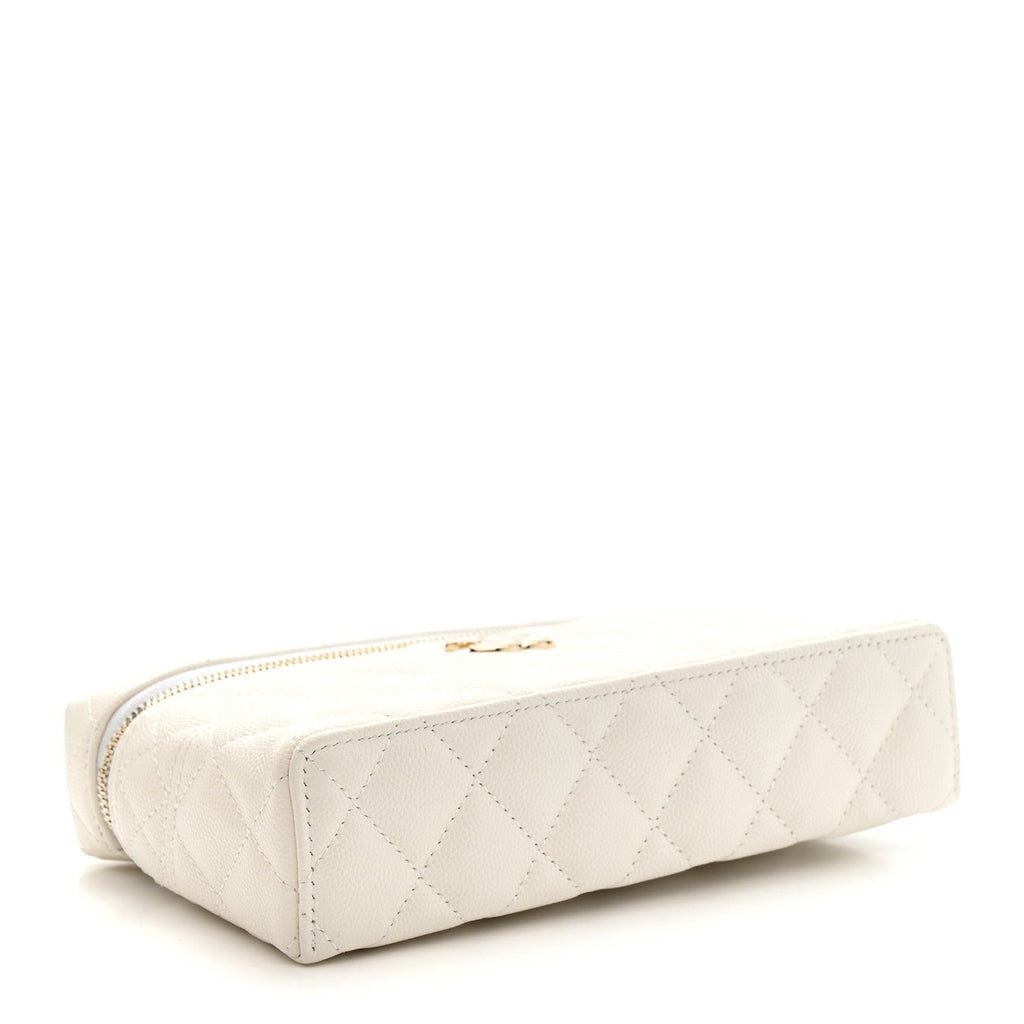Caviar Quilted Trendy Handle Slim Vanity Ecru