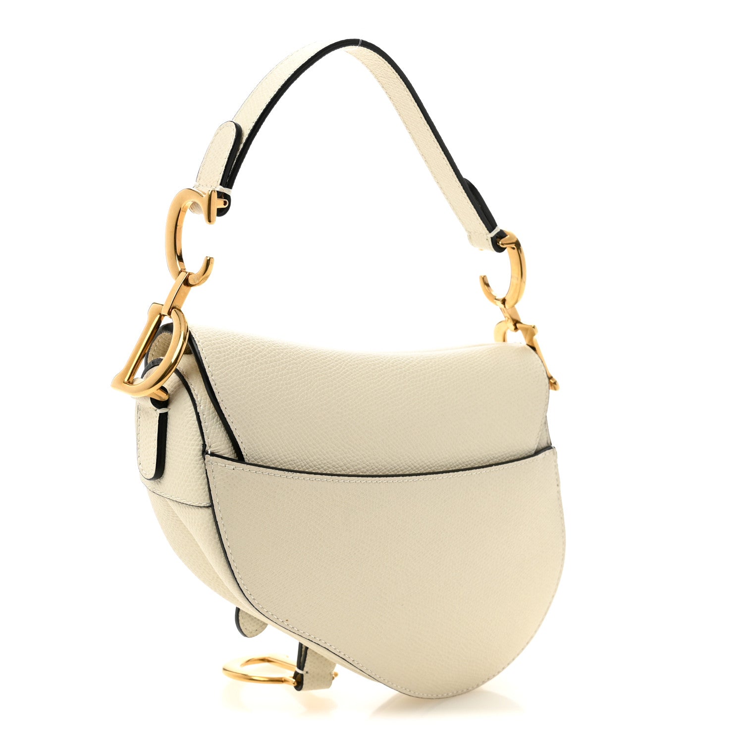 Christian Dior Grained Calfskin Mini Saddle Bag White