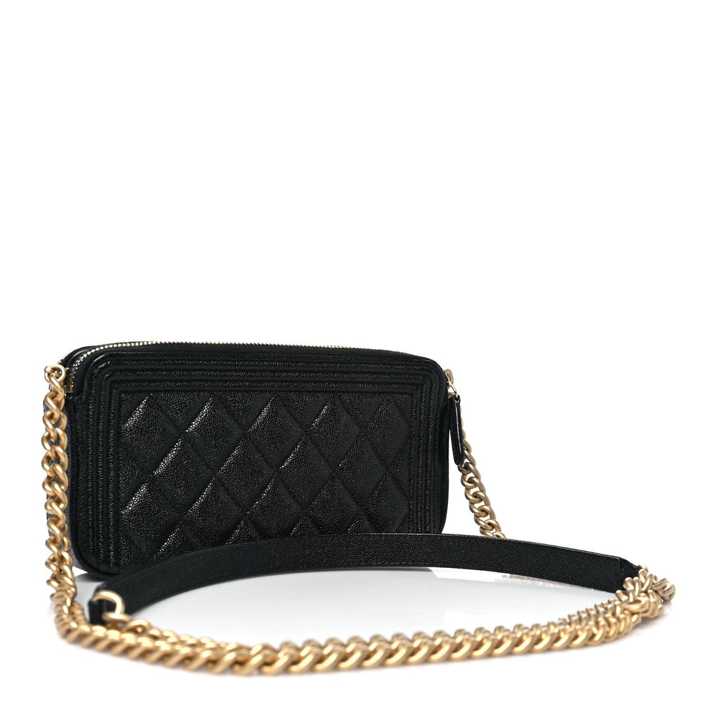 Chanel Caviar Quilted Small Boy Clutch With Chain Black