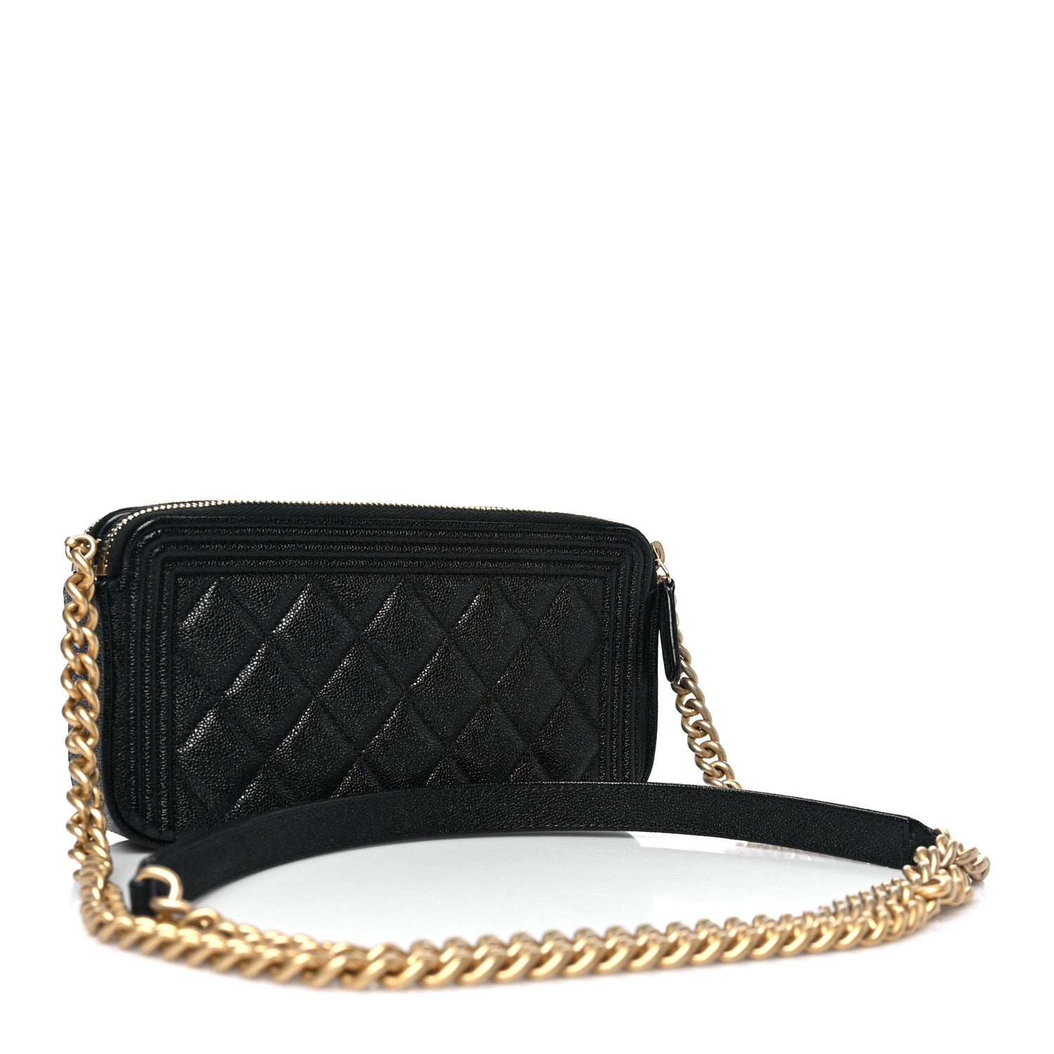 Chanel Caviar Quilted Small Boy Clutch With Chain Black