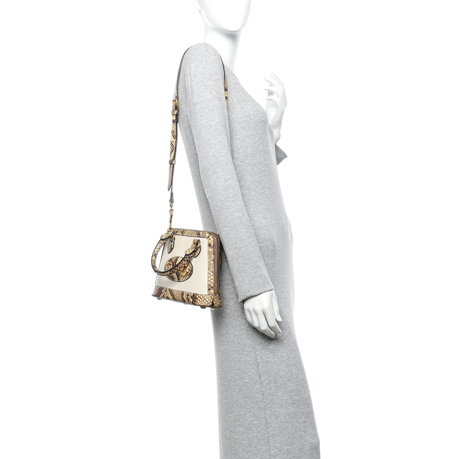 Gucci Snakeskin Boarded Plutone Calfskin Mini Horsebit 1955 Top Handle Bag White Multicolor