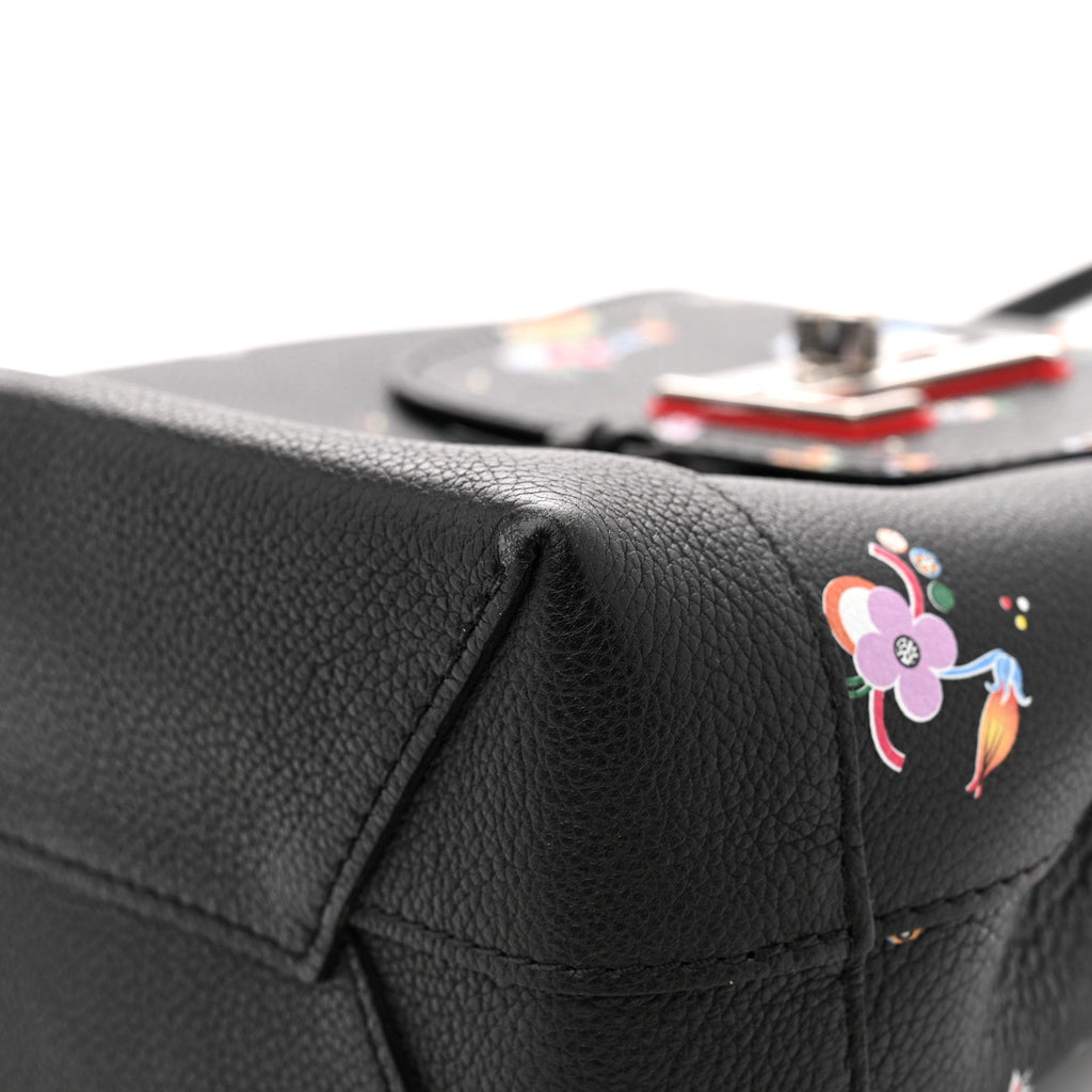 Louis Vuitton Calfskin Flower Lockme Mini Backpack Black Multicolor