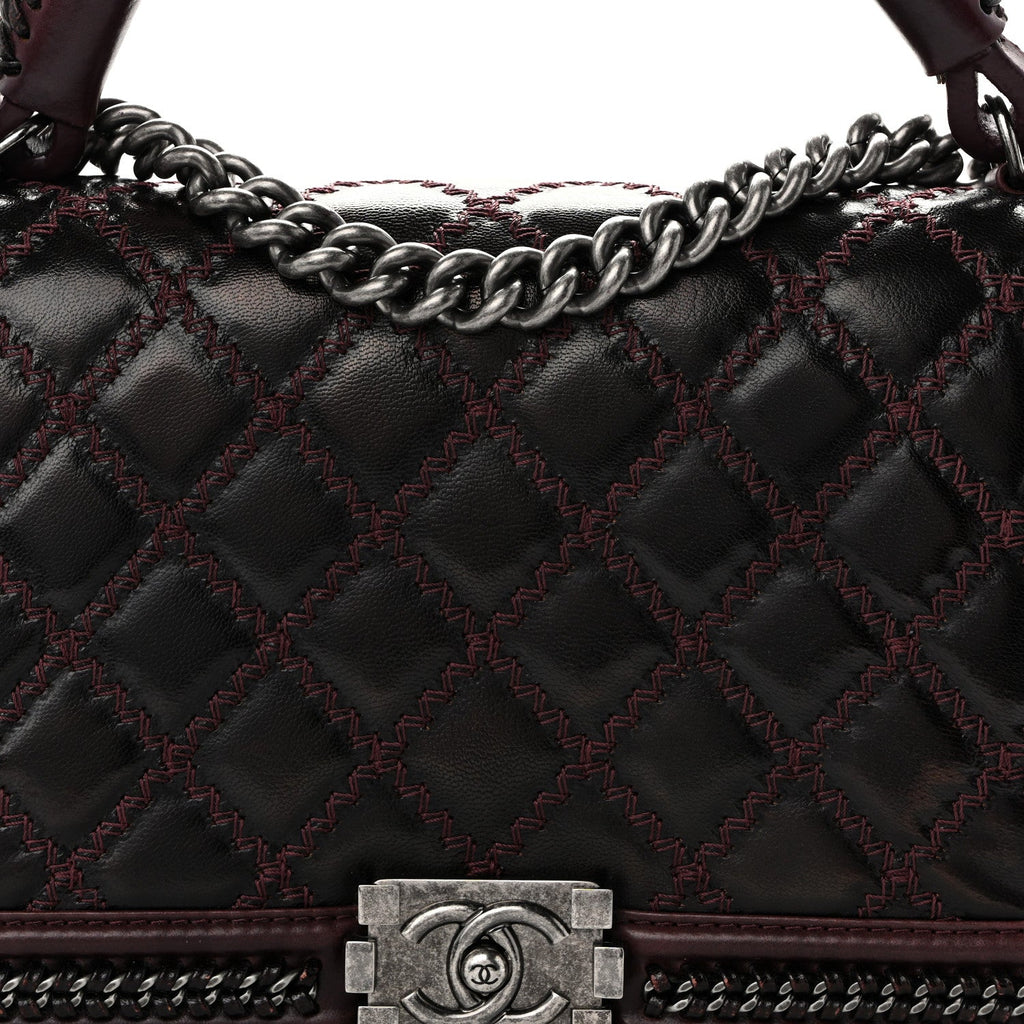 Chanel Goatskin Quilted New Medium Boy Handle Flap Burgundy