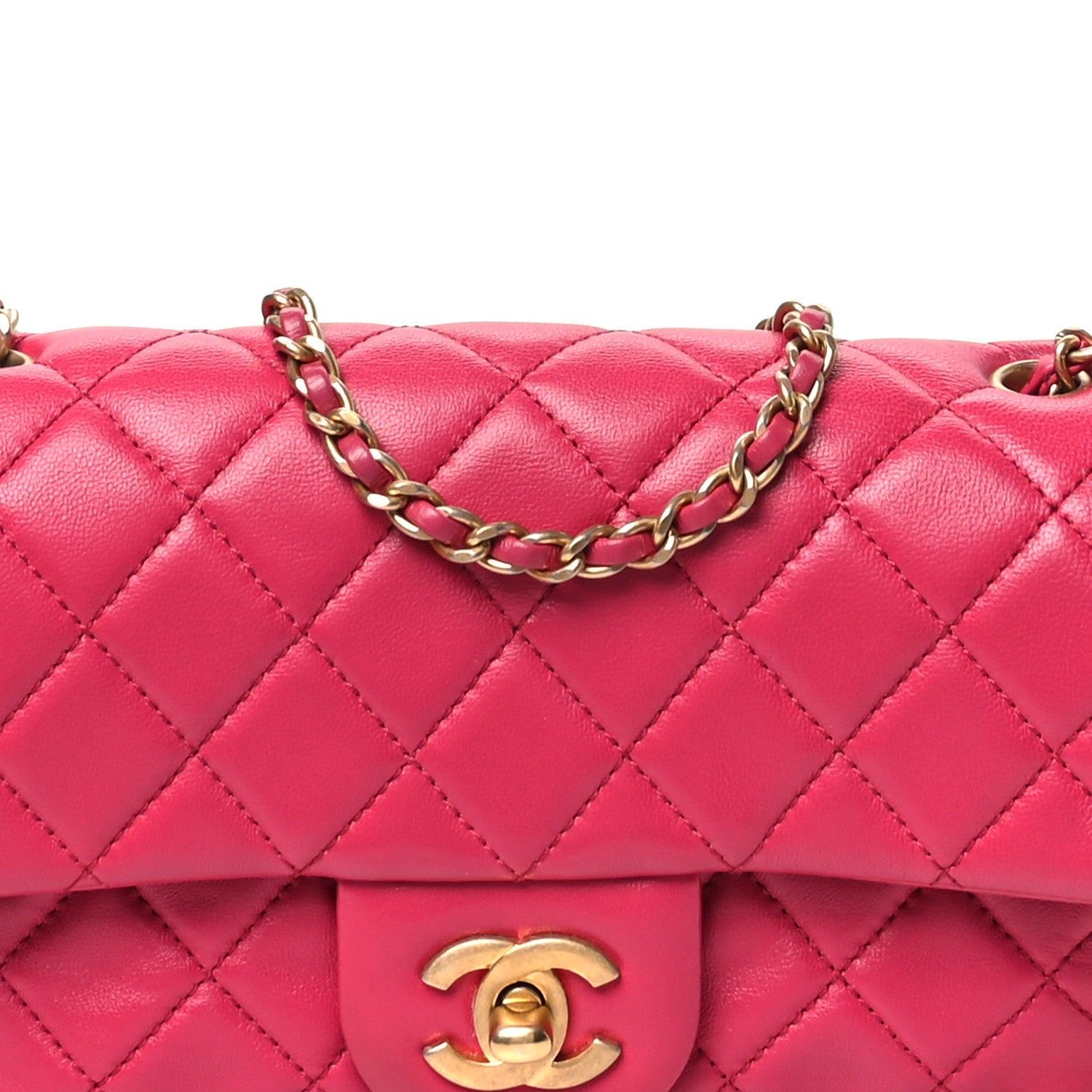 Chanel Lambskin Quilted Mini Rectangular Pearl Crush Flap Fuchsia