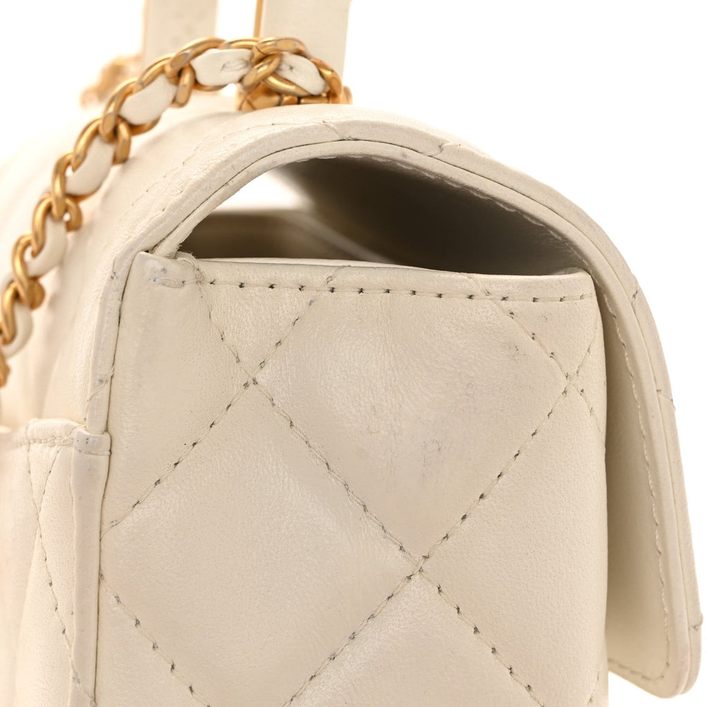 Chanel Lambskin Handle Crush Top Handle Flap Bag White