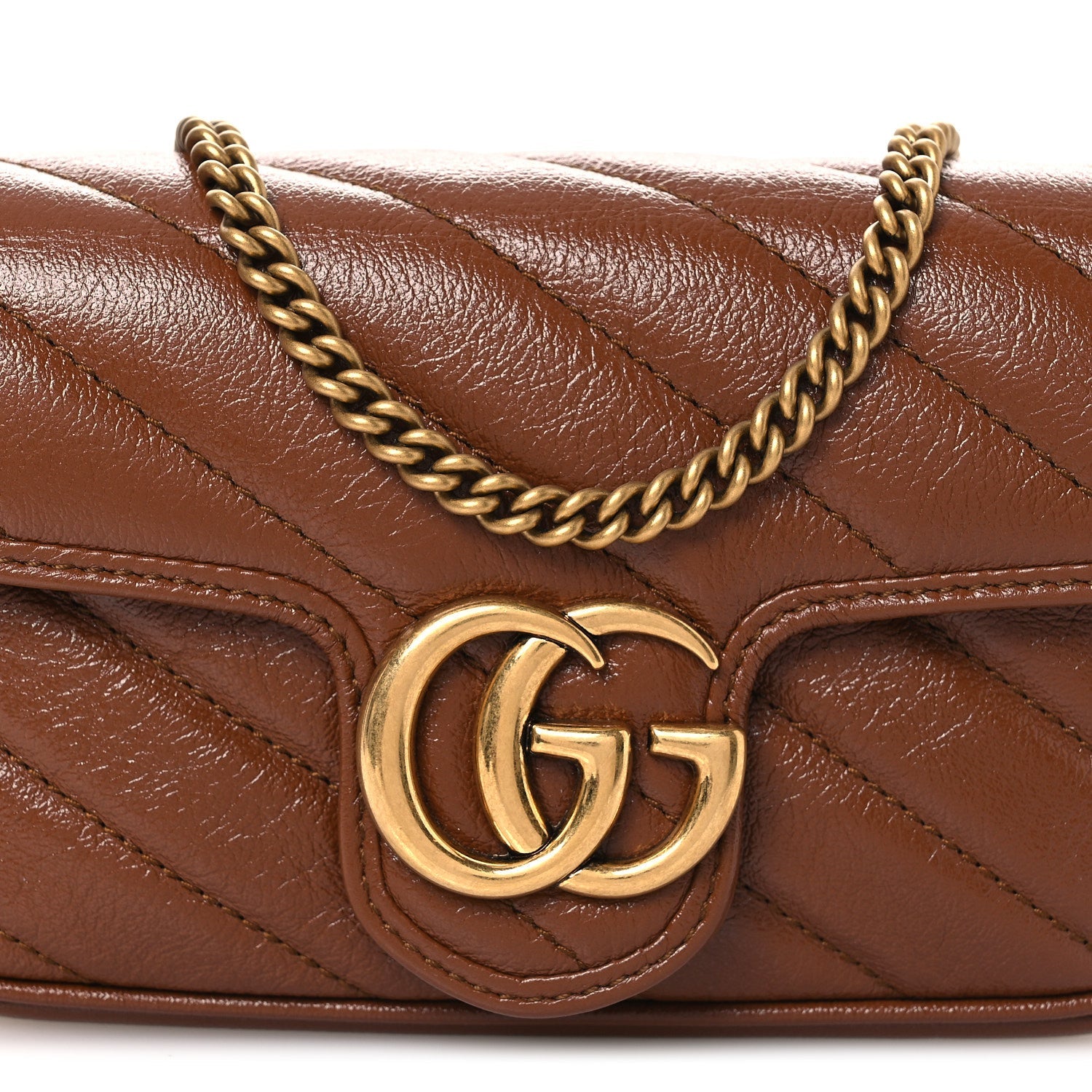 Gucci Azalea Calfskin Matelasse Diagonal Super Mini GG Marmont Shoulder Bag Cuir