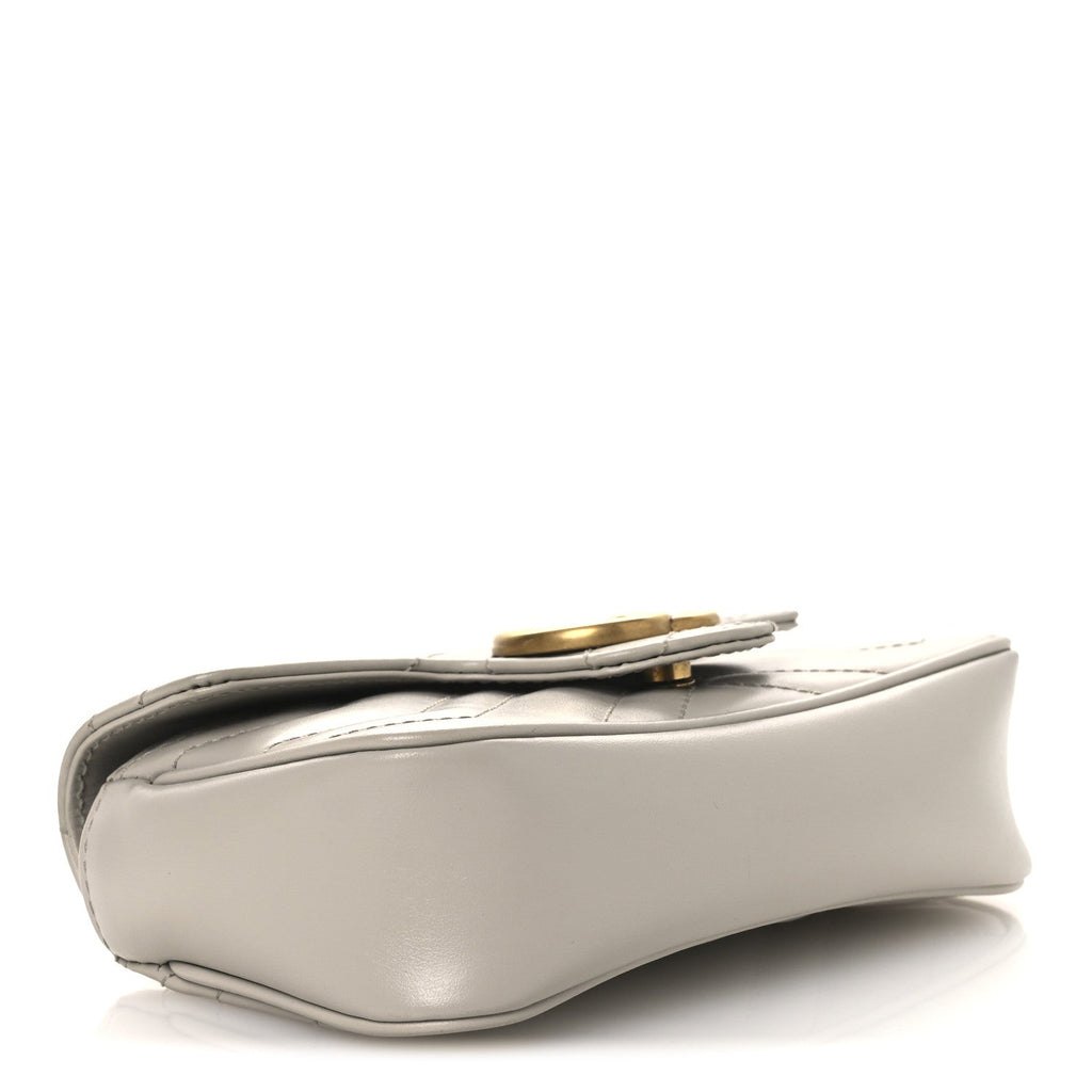 Gucci Calfskin Matelasse Super Mini GG Marmont Shoulder Bag Grey