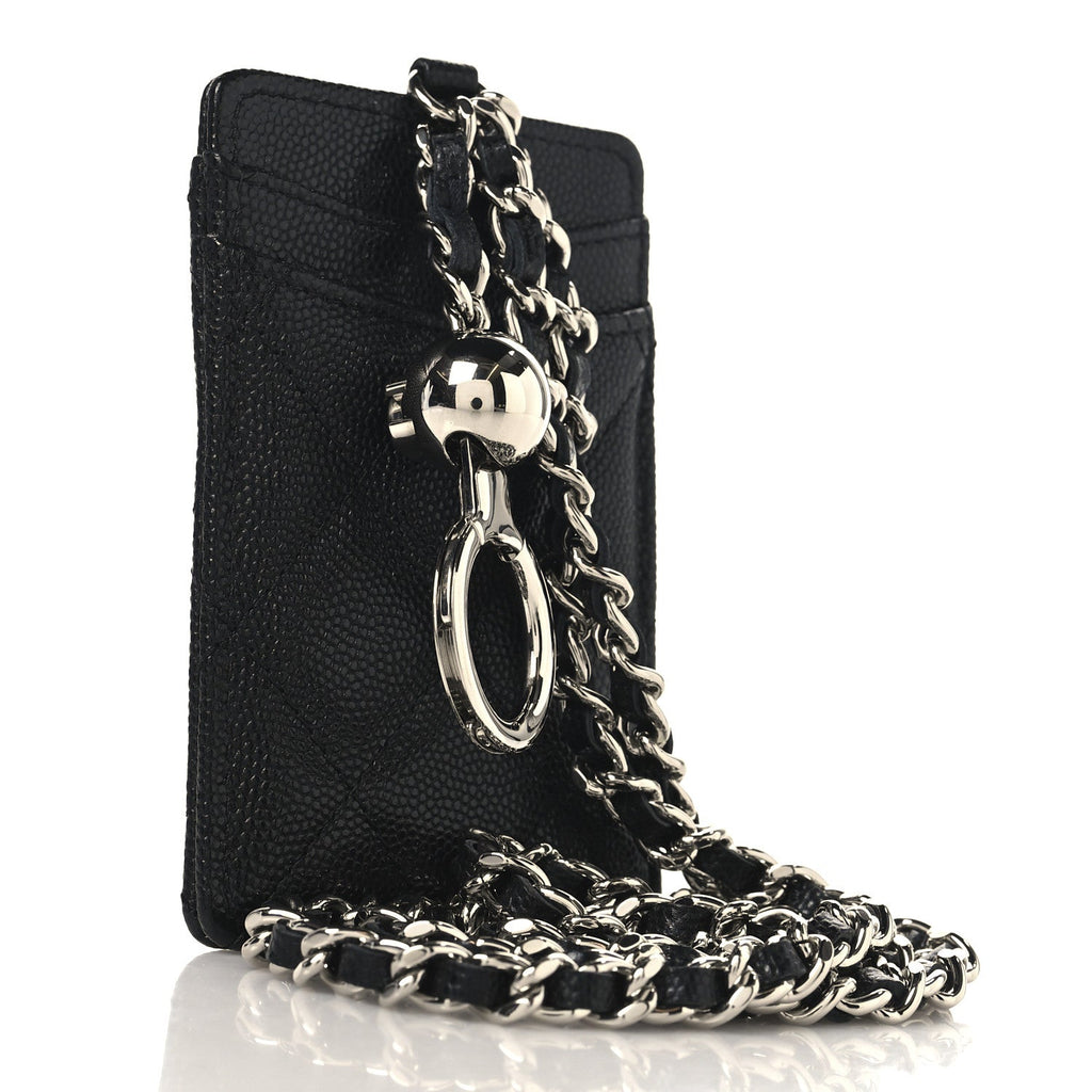 Caviar Quilted Key Holder Card Holder On Chain Black