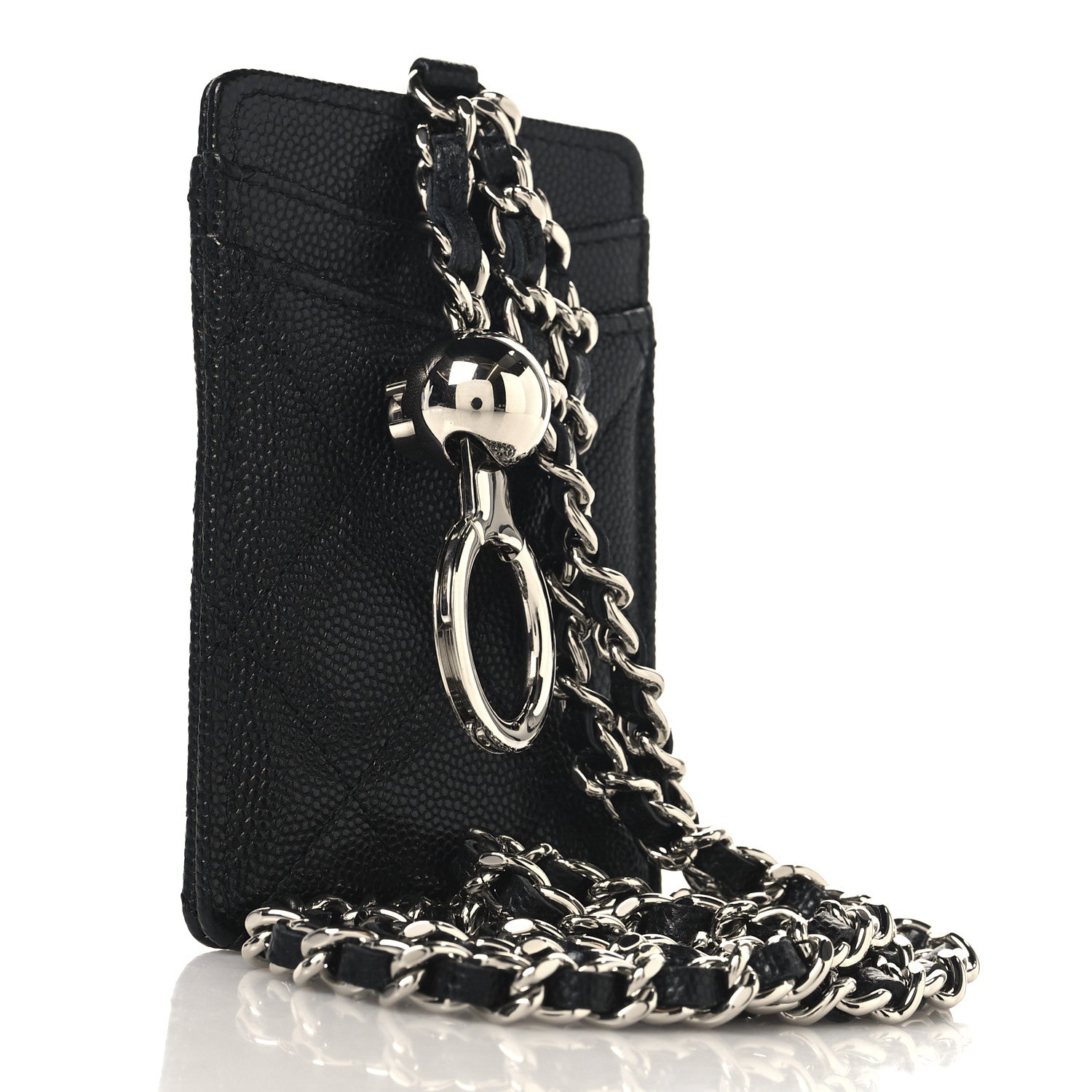 Caviar Quilted Key Holder Card Holder On Chain Black