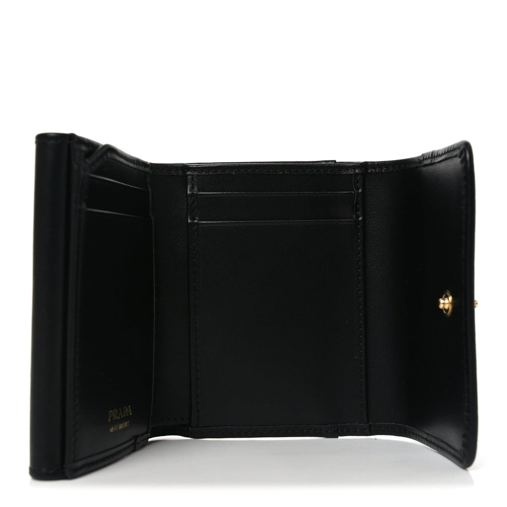 Prada Metal Tri-Fold Compact Wallet Black