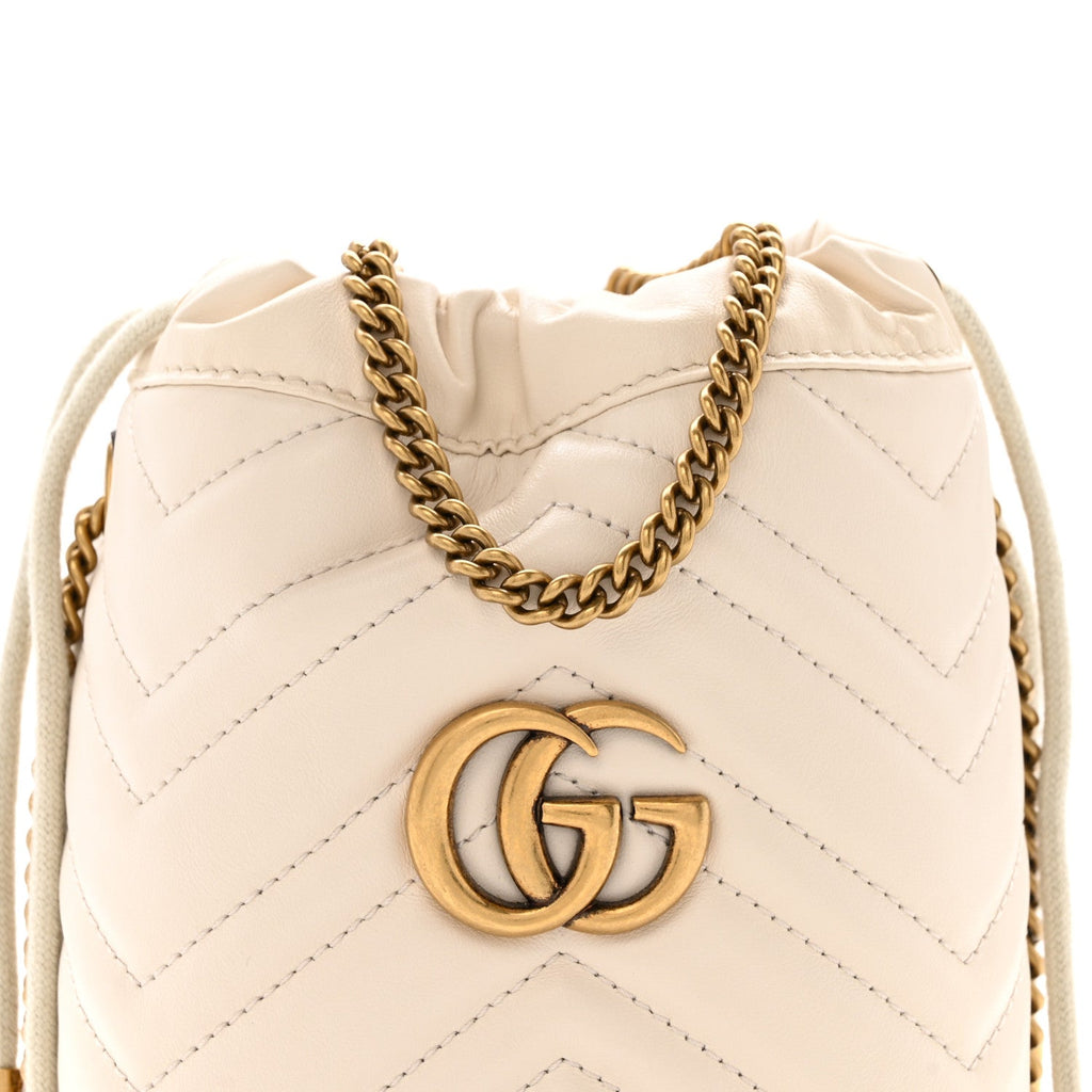 Gucci Calfskin Matelasse Mini GG Marmont 2.0 Bucket Bag White