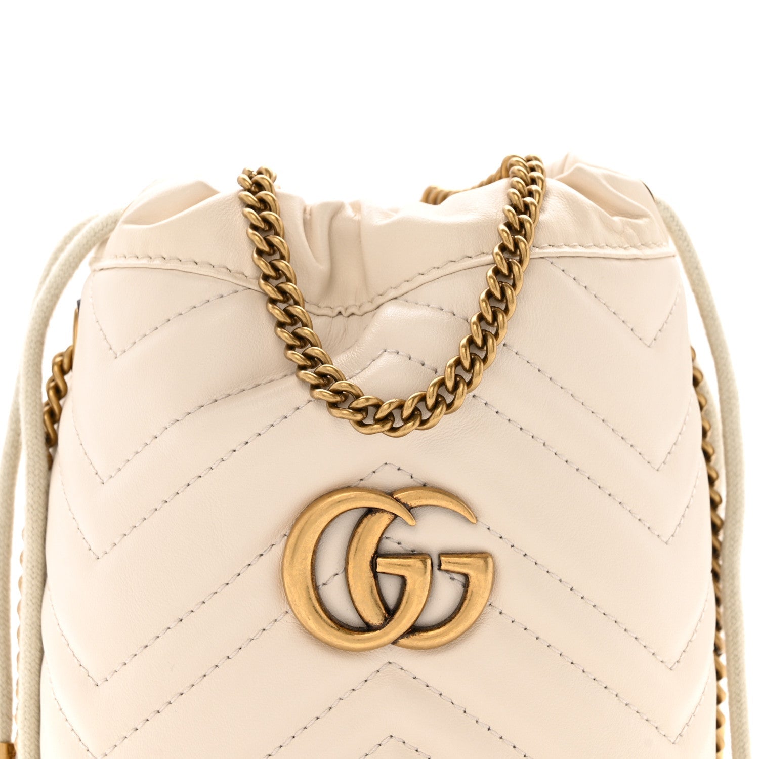 Gucci Calfskin Matelasse Mini GG Marmont 2.0 Bucket Bag White