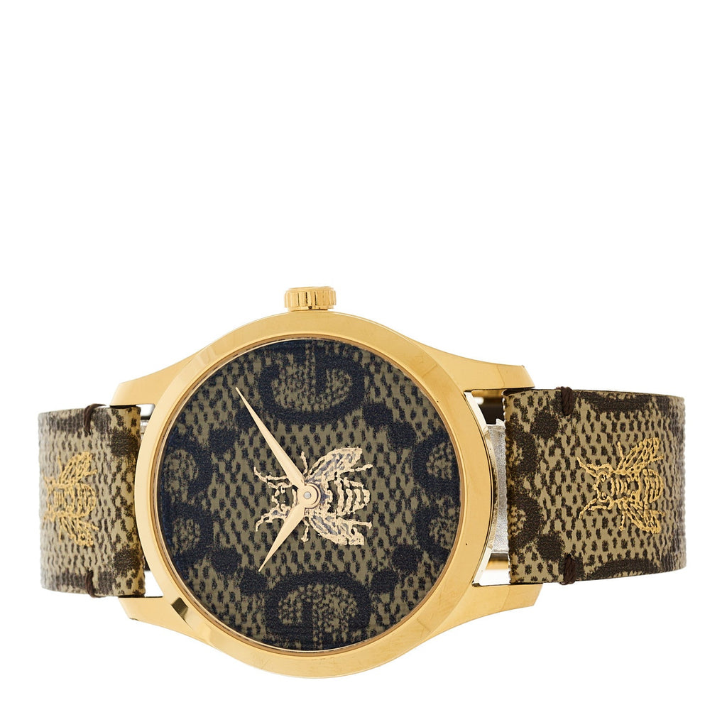 Gucci Stainless Steel Canvas 38mm G-Timeless GG Supreme Bee Quartz Watch Brown