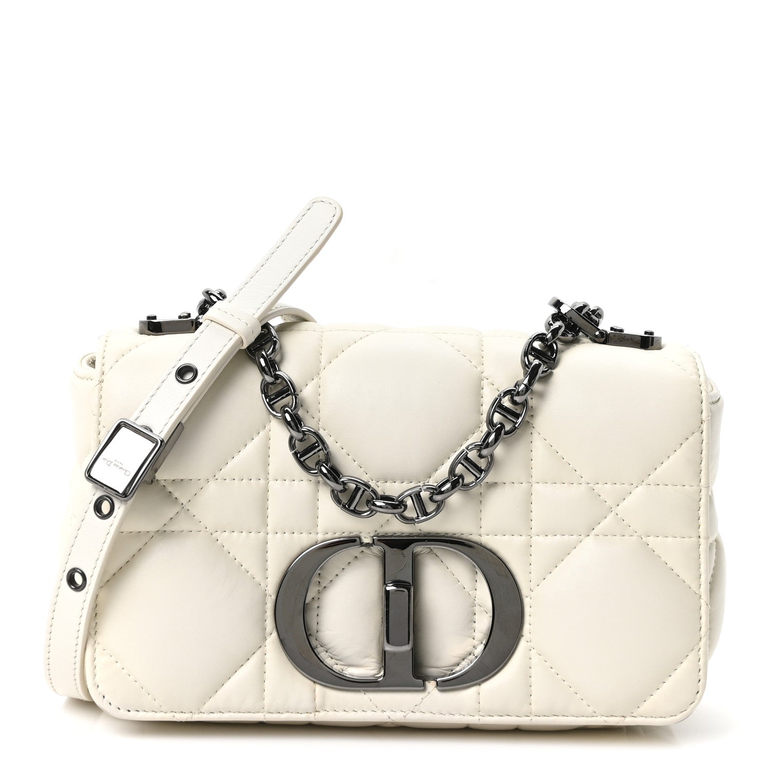 Christian Dior Calfskin Macrocannage Small Caro Bag White