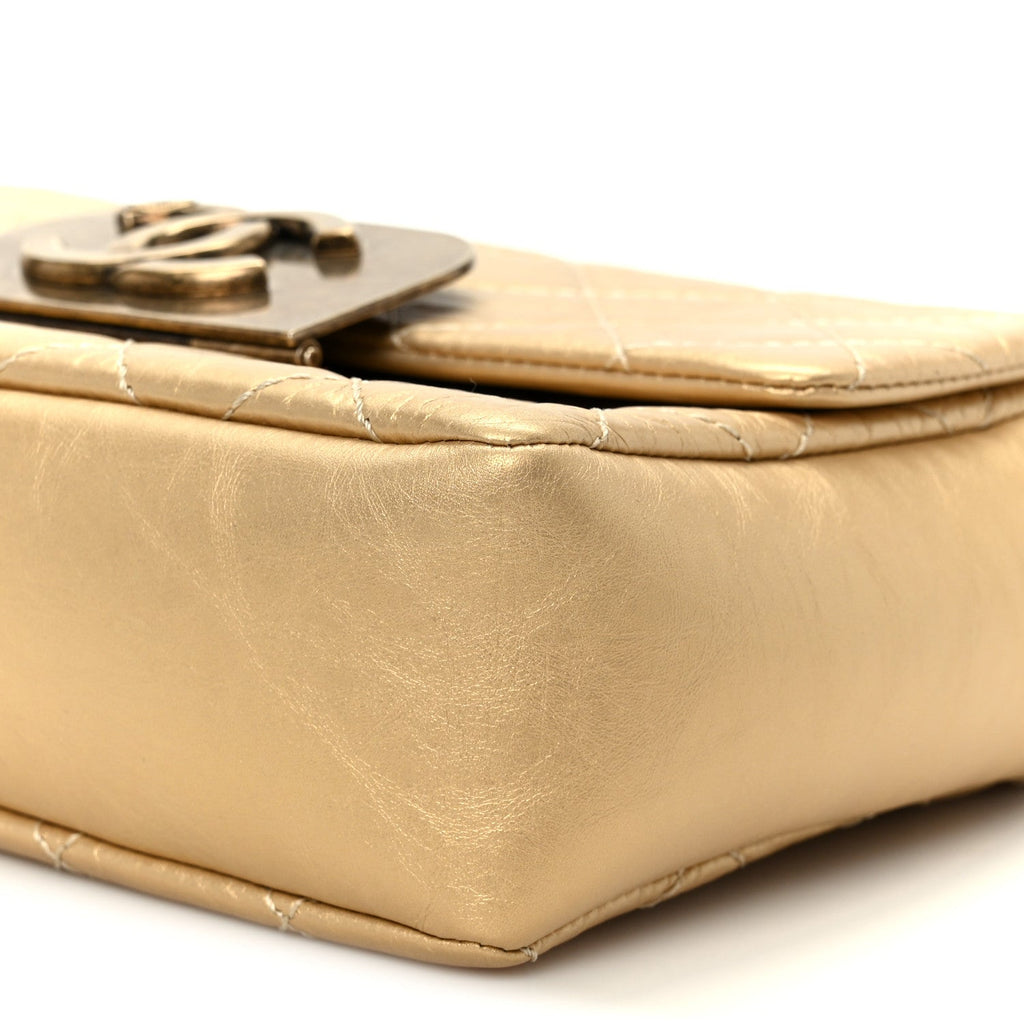 Chanel Metallic Aged Calfskin Quilted CC Square Flap Light Gold