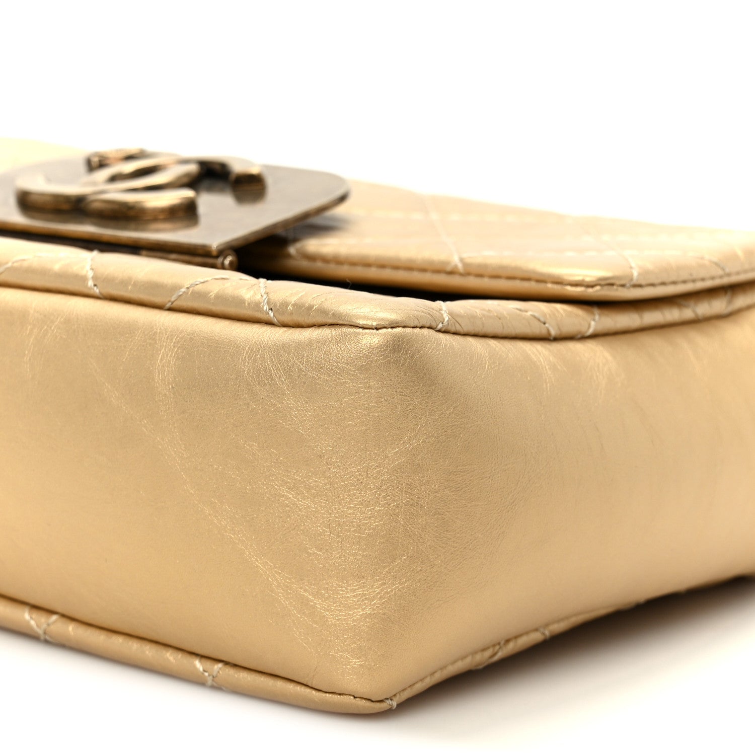 Chanel Metallic Aged Calfskin Quilted CC Square Flap Light Gold