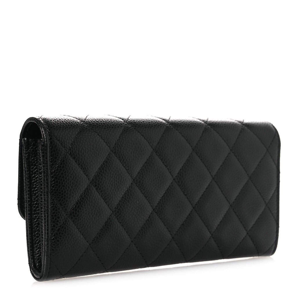 Caviar Quilted Large Gusset Flap Wallet Black