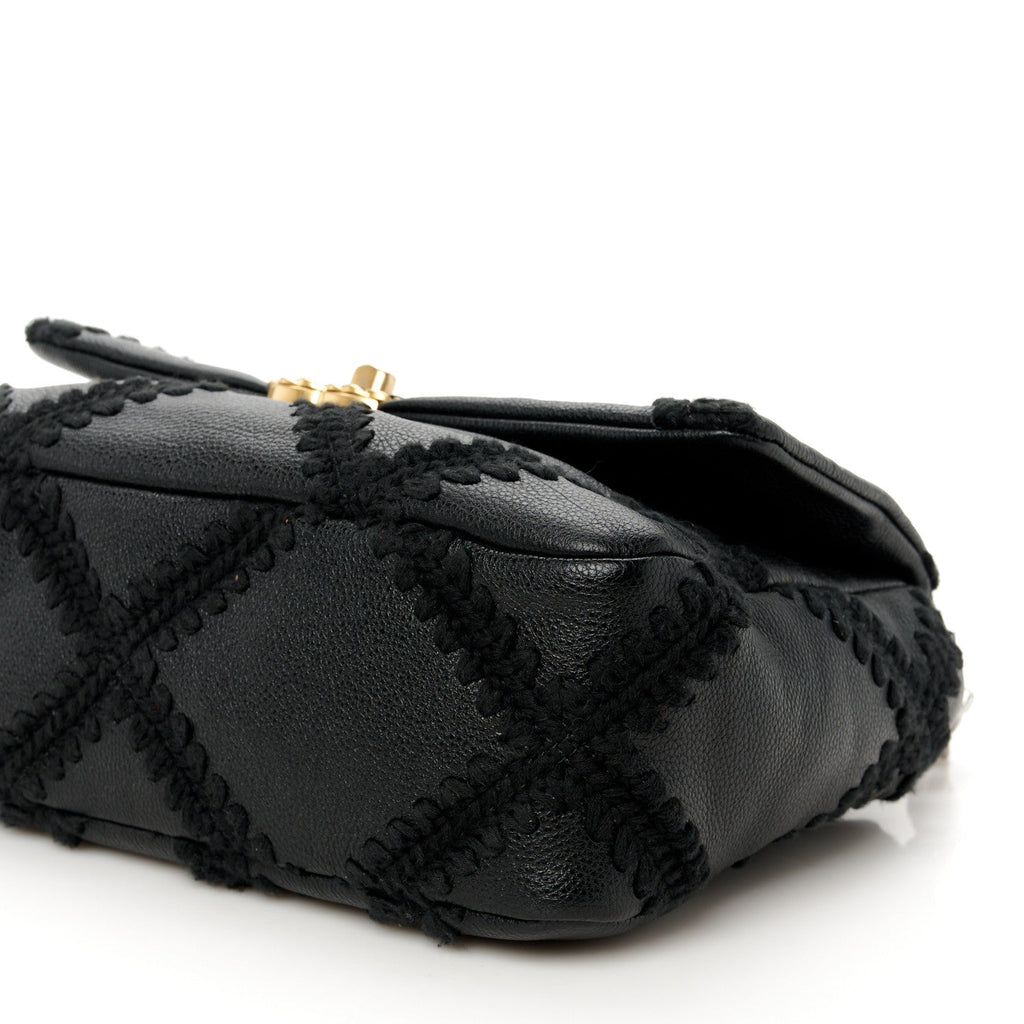 Chanel Calfskin Crochet Medium Chanel 19 Flap Black