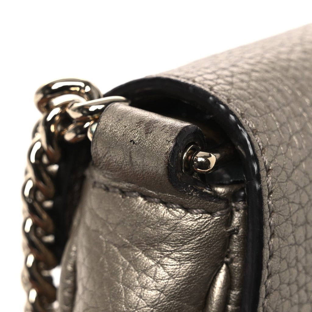 Gucci Metallic Pebbled Calfskin Medium Soho Flap Crossbody Golden Beige