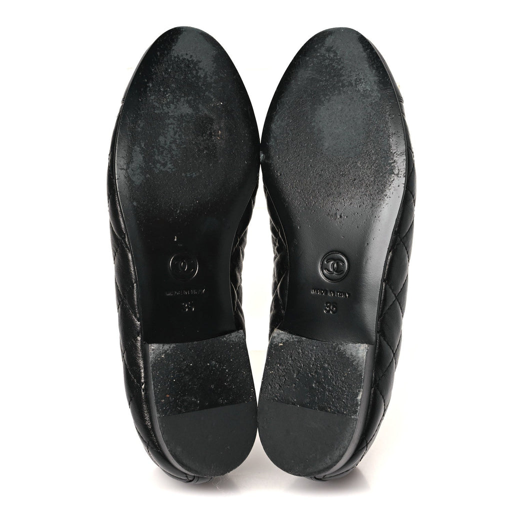 Aged Calfskin Quilted CC Cap Toe Ballerina Flats 35 Black