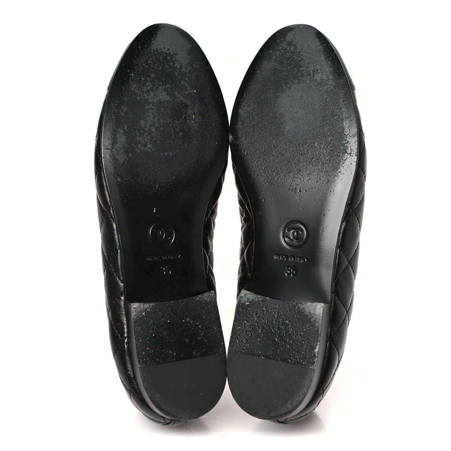 Aged Calfskin Quilted CC Cap Toe Ballerina Flats 35 Black