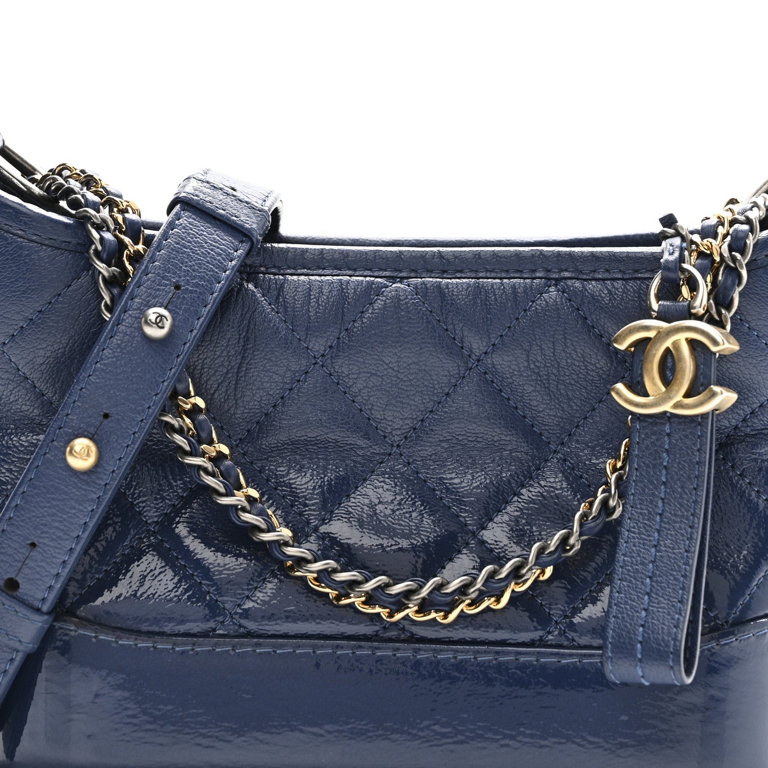 Chanel Patent Goatskin Quilted Small Gabrielle Hobo Blue
