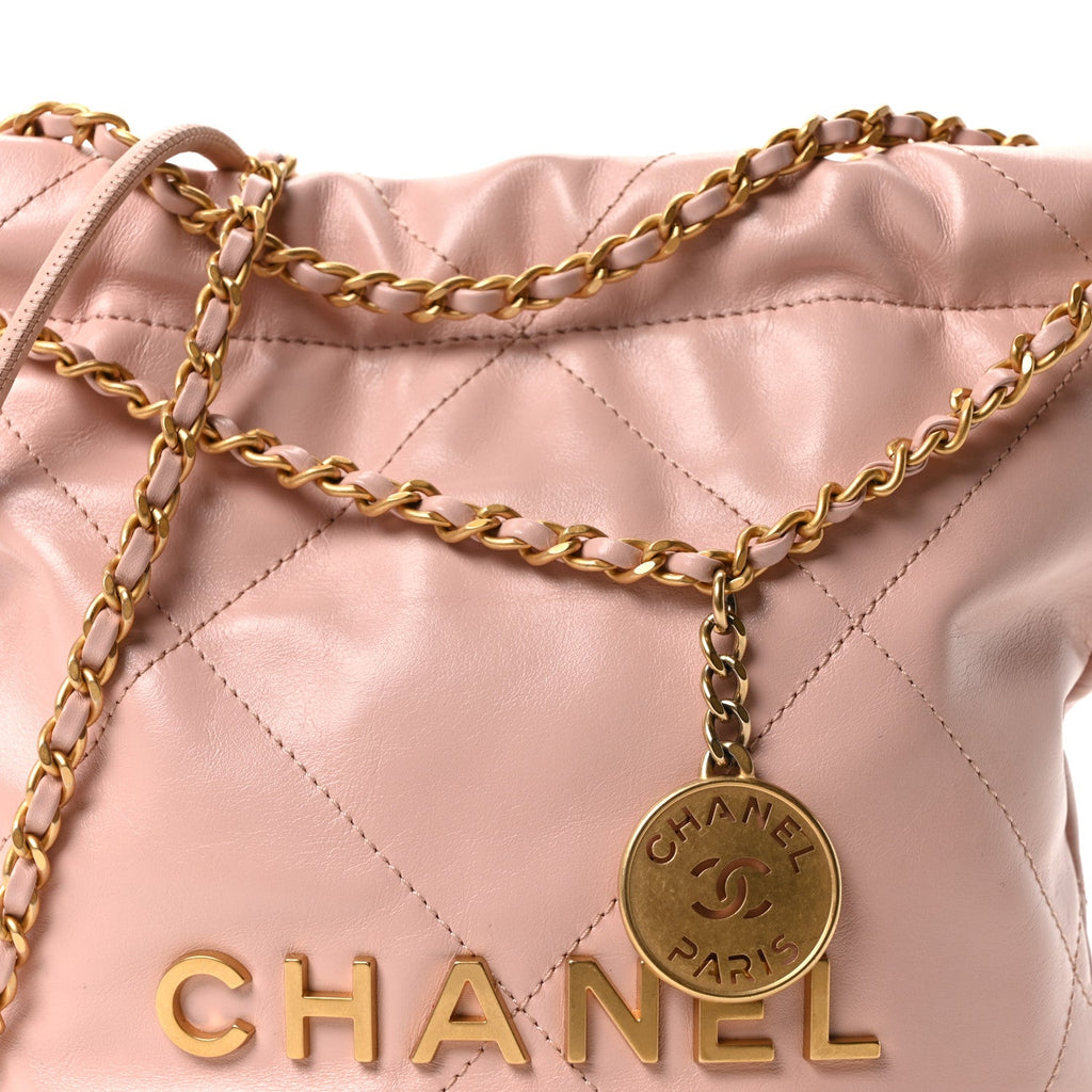 Chanel Shiny Calfskin Quilted Mini Chanel 22 Light Pink