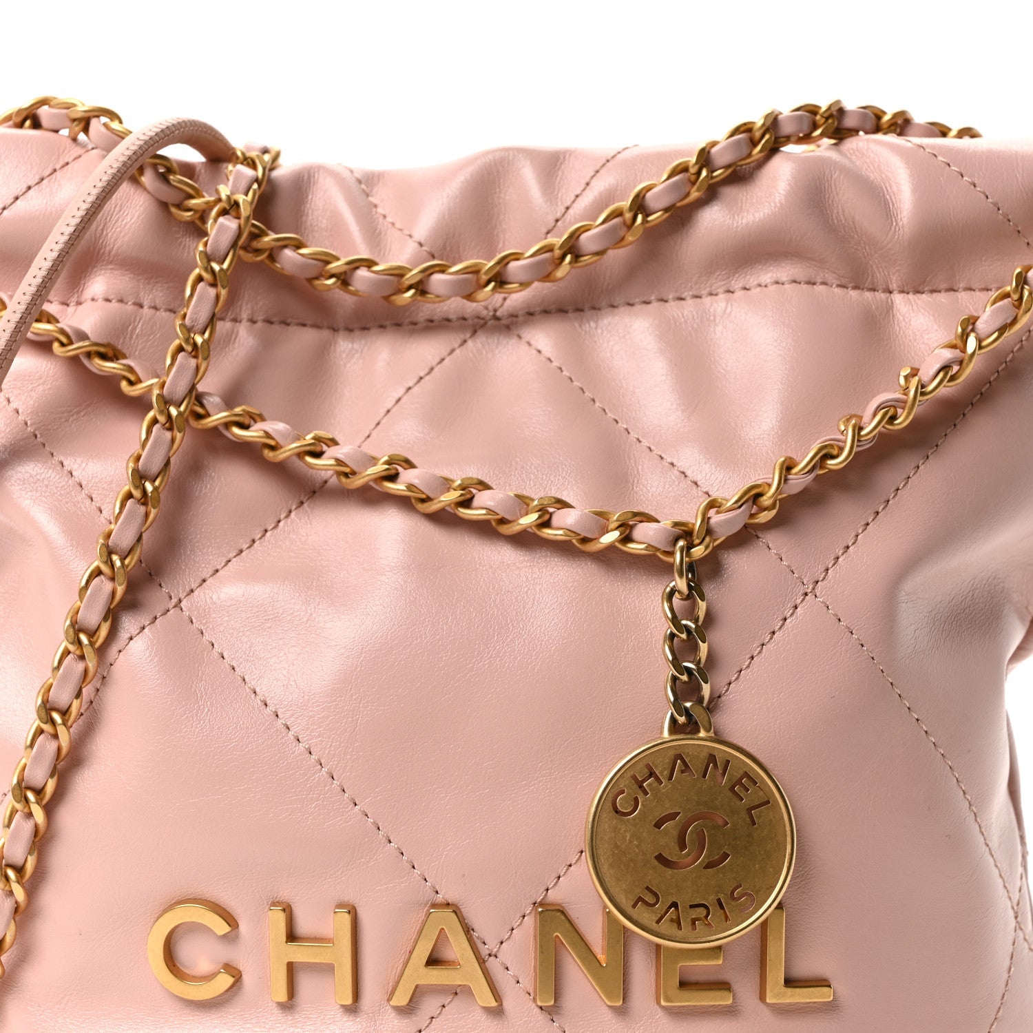 Chanel Shiny Calfskin Quilted Mini Chanel 22 Light Pink