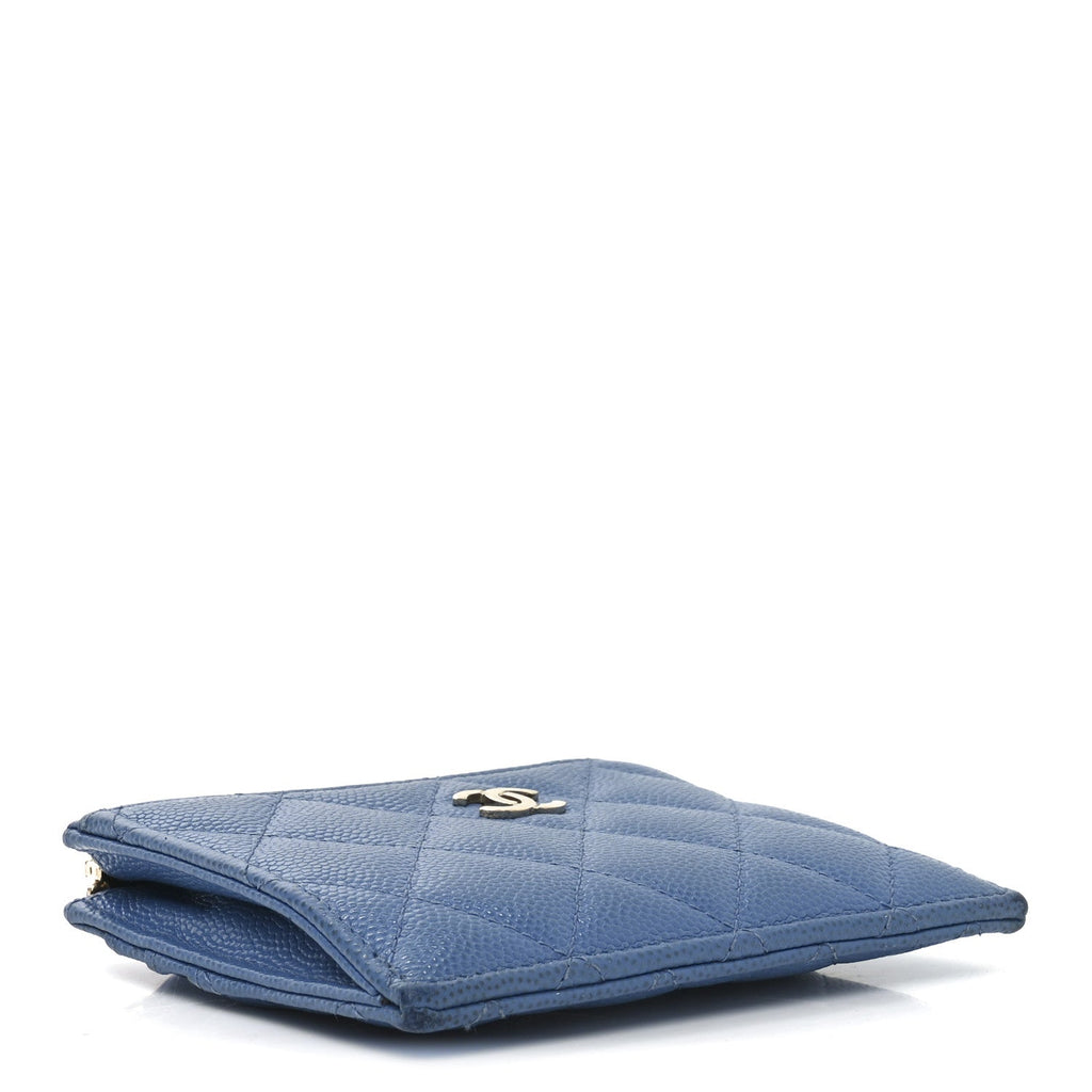 Caviar Quilted CC Zip Card Holder Blue