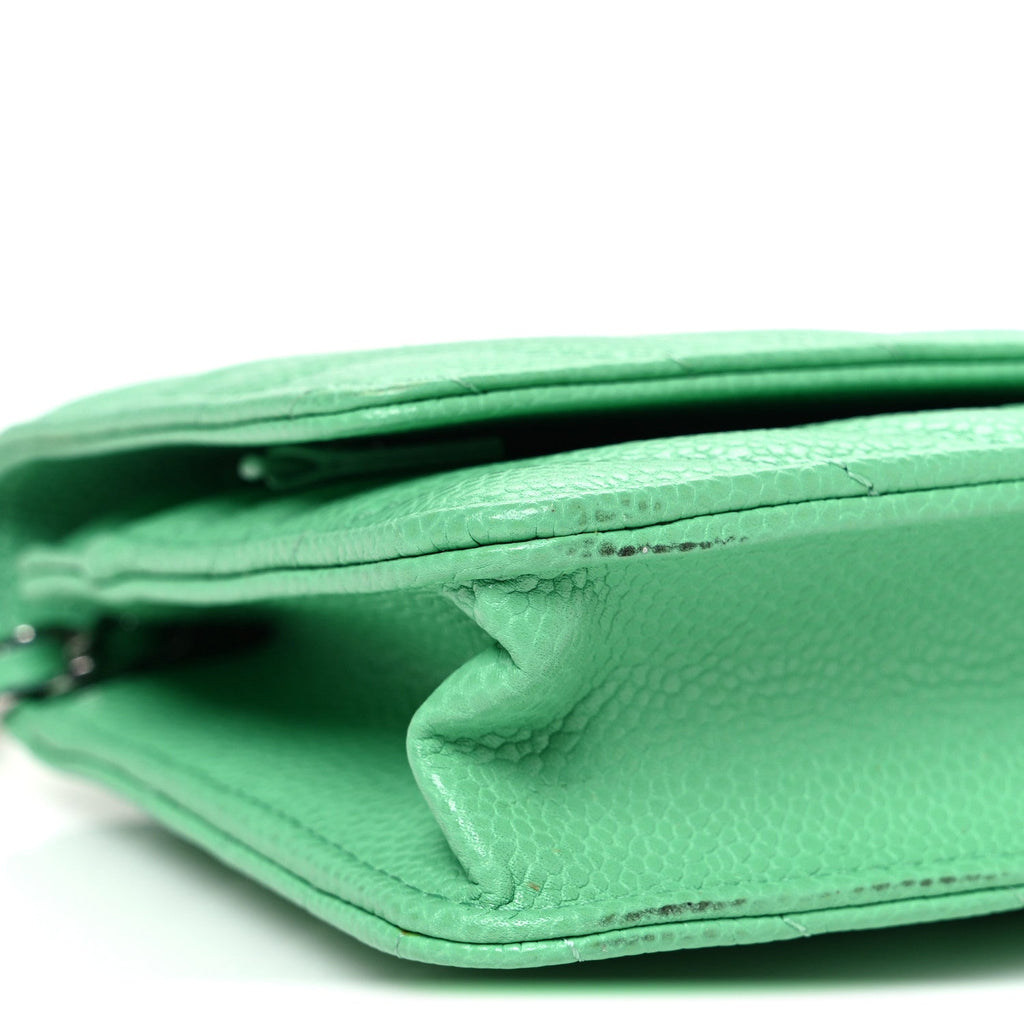 Chanel Caviar Chevron Quilted Wallet On Chain WOC Green