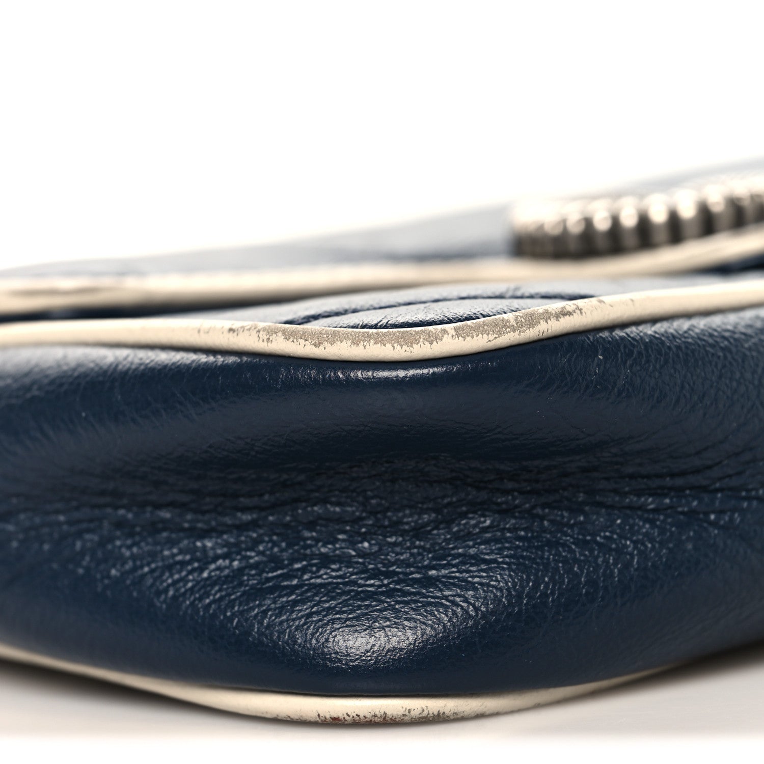 Gucci Vintage Effect Calfskin Matelasse Diagonal Super Mini Torchon GG Marmont Shoulder Bag Blue Agata Mystic White