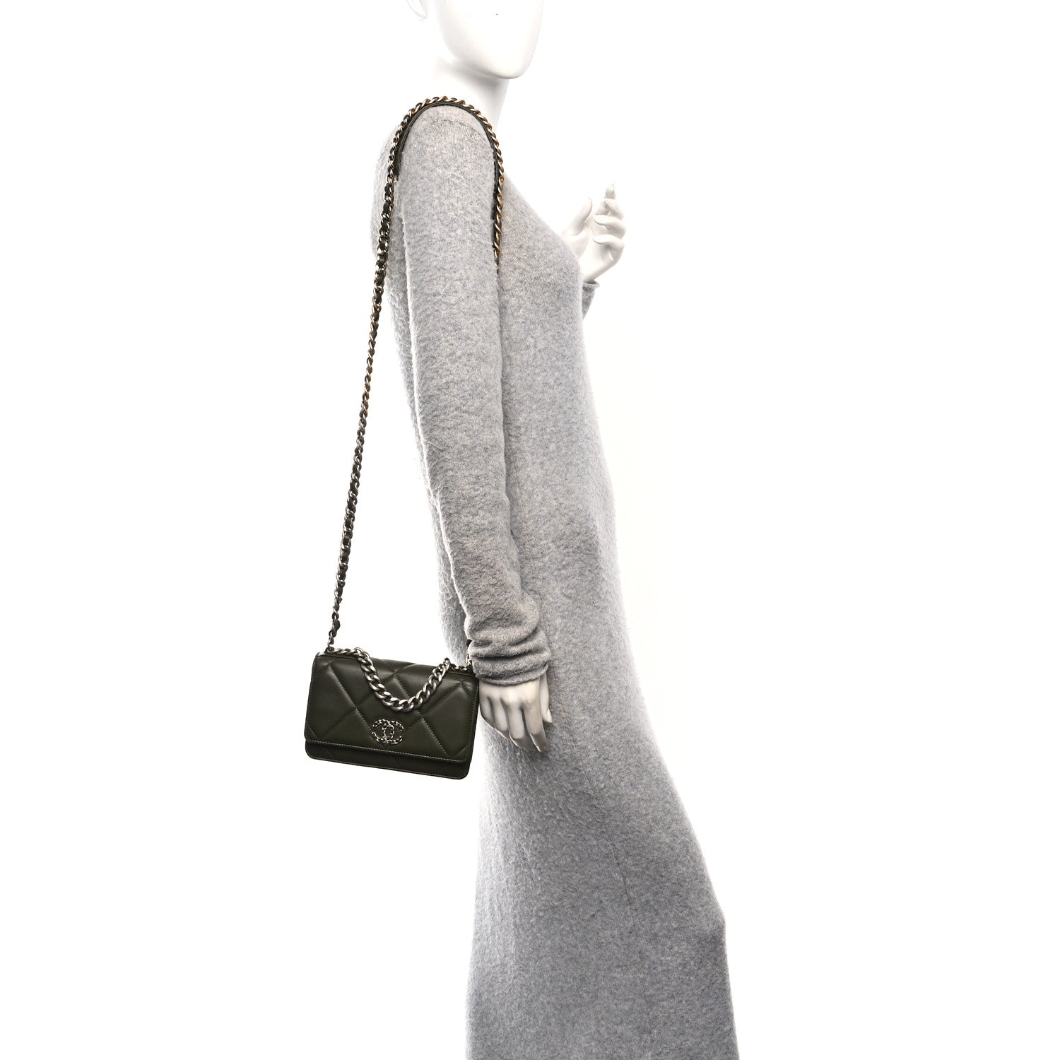 Chanel Lambskin Quilted Chanel 19 Wallet On Chain WOC Dark Green