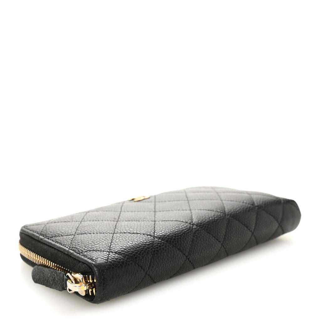 Caviar Quilted Large Gusset Zip Around Wallet Black