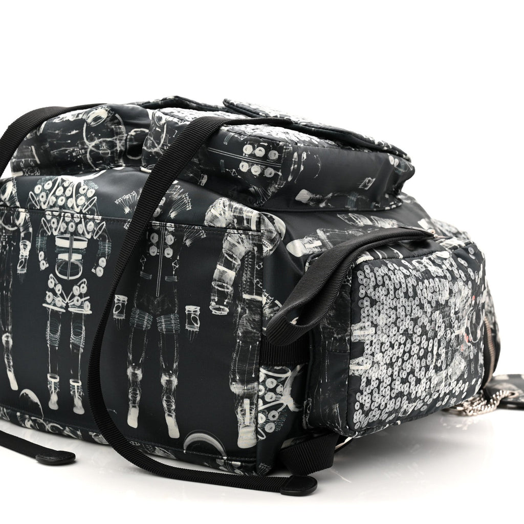 Chanel Sequin Nylon Lambskin Astronaut Essentials Backpack Black White