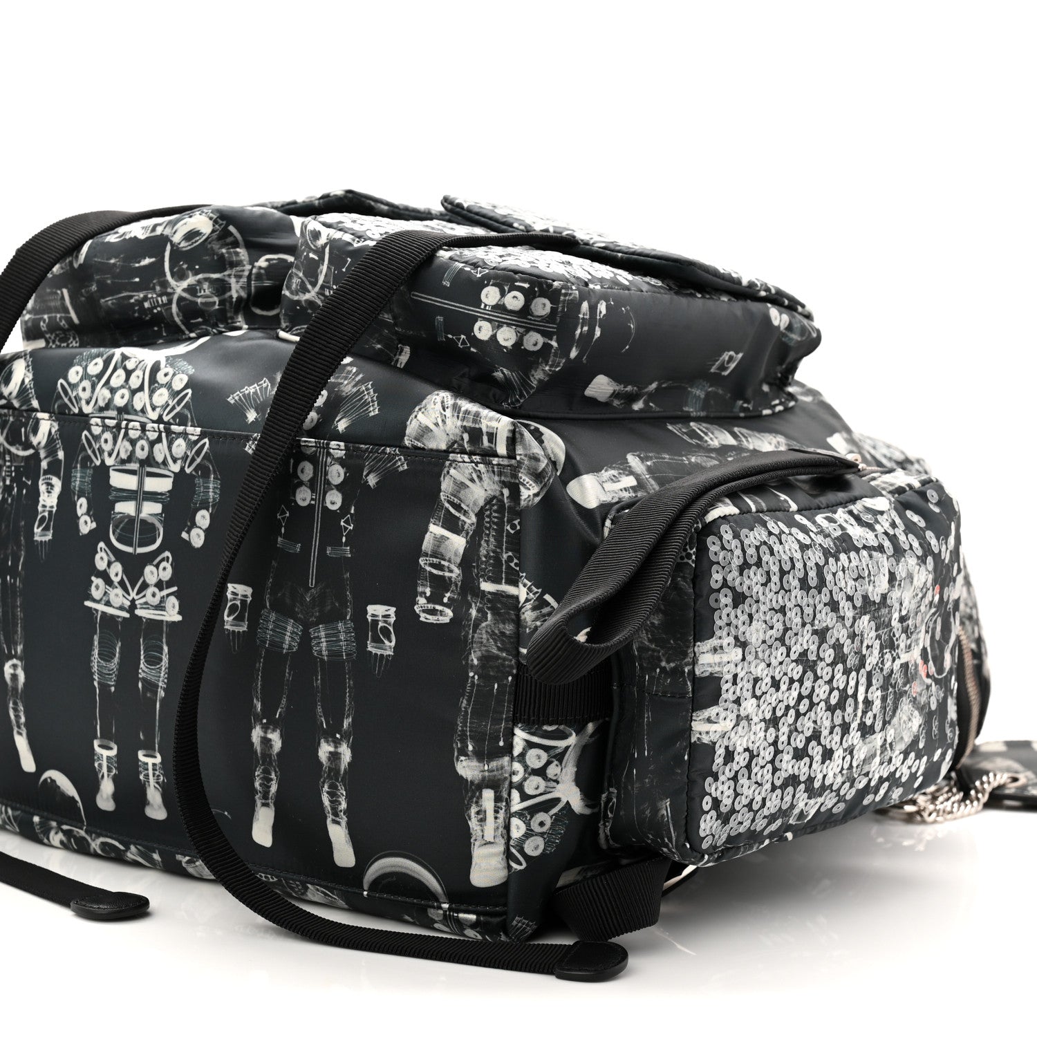 Chanel Sequin Nylon Lambskin Astronaut Essentials Backpack Black White