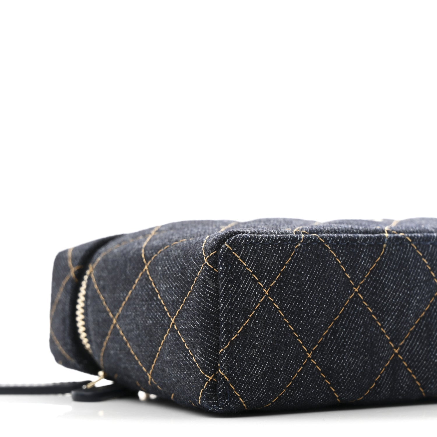 Chanel Denim Quilted Top Handle Slim Vanity Case With Chain Dark Blue Orange