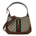 Gucci GG Supreme Monogram Azalea Calfskin Web Small Jackie 1961 Hobo Beige Ebony Brown Sugar