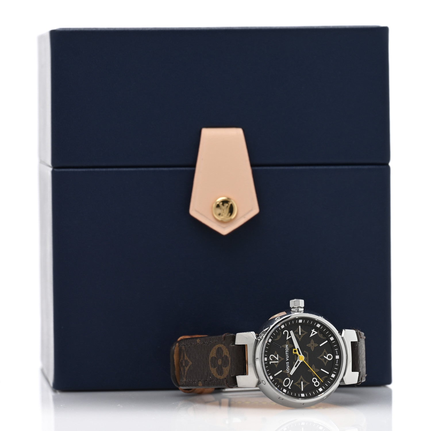 Louis Vuitton Stainless Steel Monogram 28mm Tambour Quartz Watch Brown