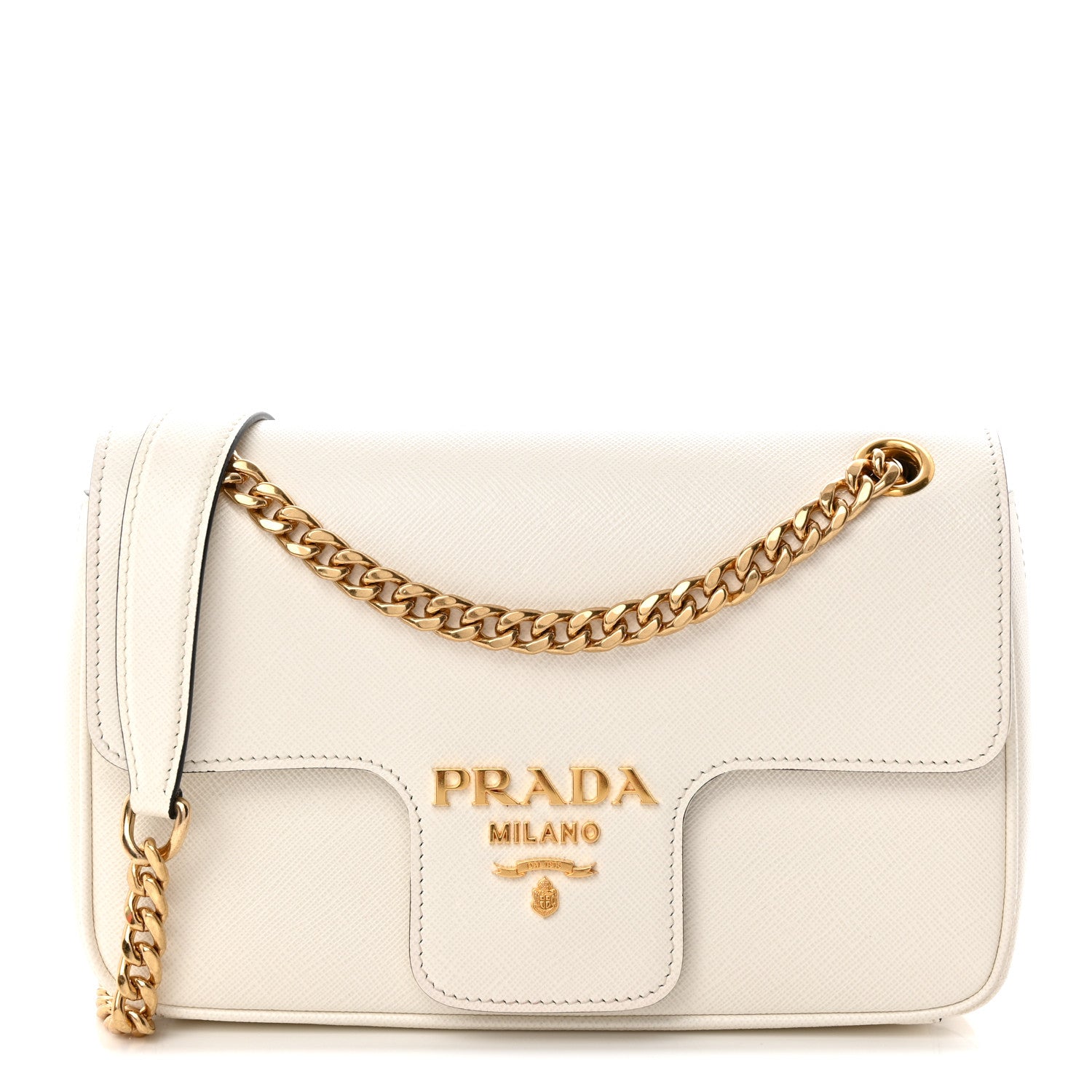 Prada Saffiano Flap Shoulder Bag Talco