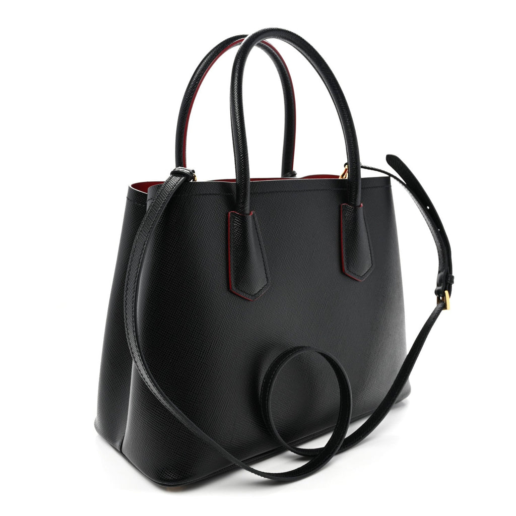 Prada Saffiano Cuir Small Double Bag Black Fuoco
